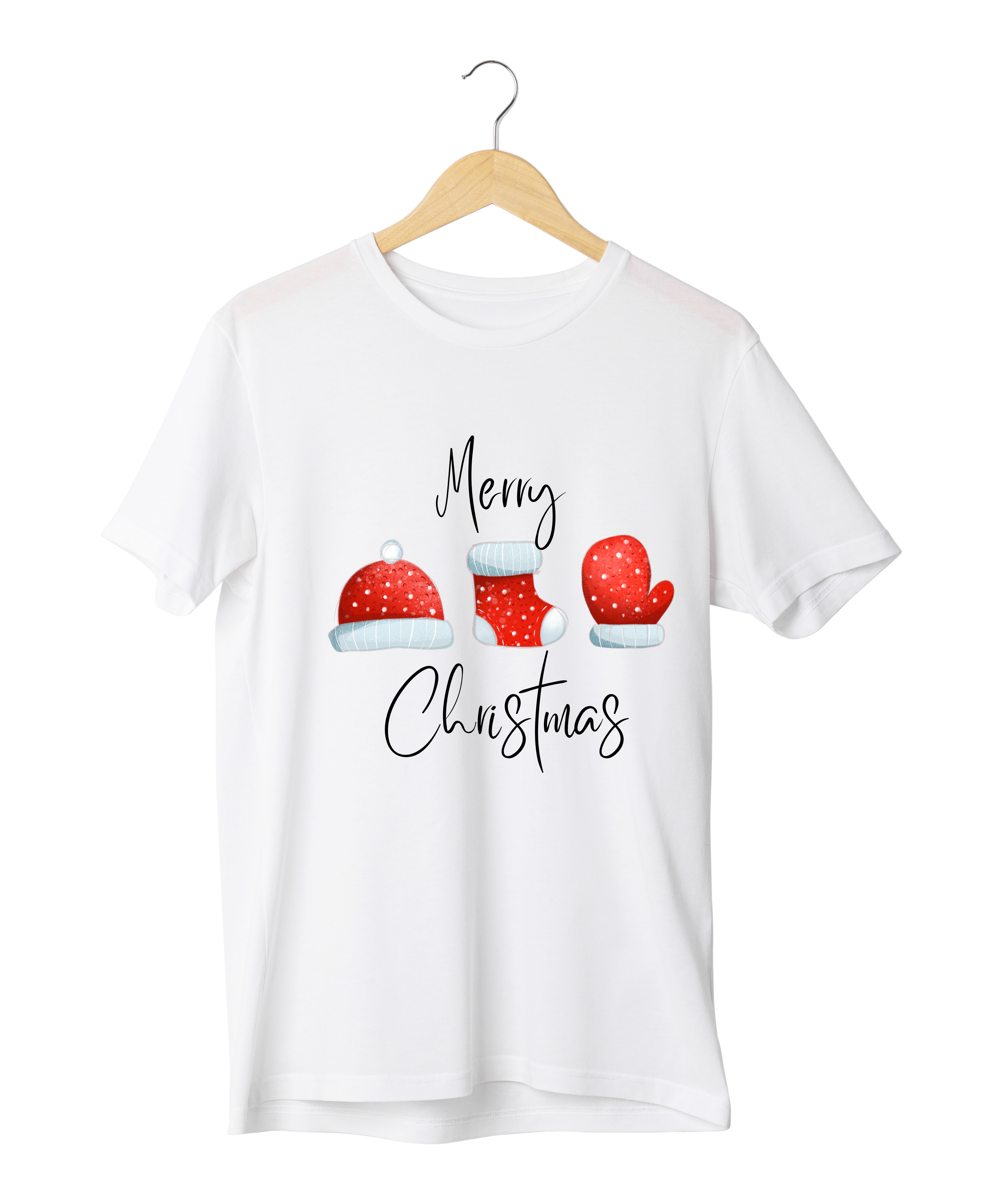Merry Christmas Hat Design Reactive Dyed T-Shirt | 100% Cotton
