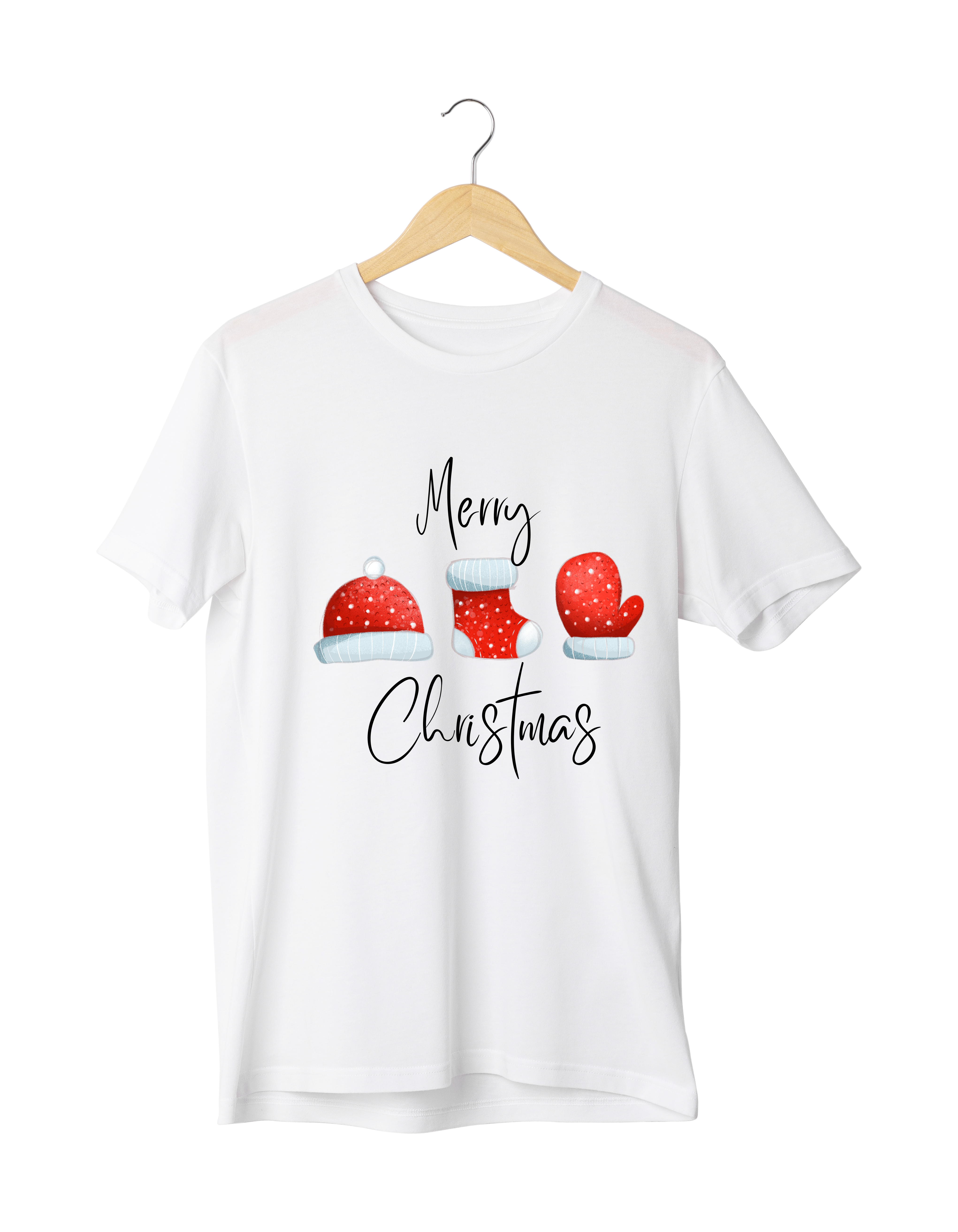 Merry Christmas Hat Design Reactive Dyed T-Shirt | 100% Cotton