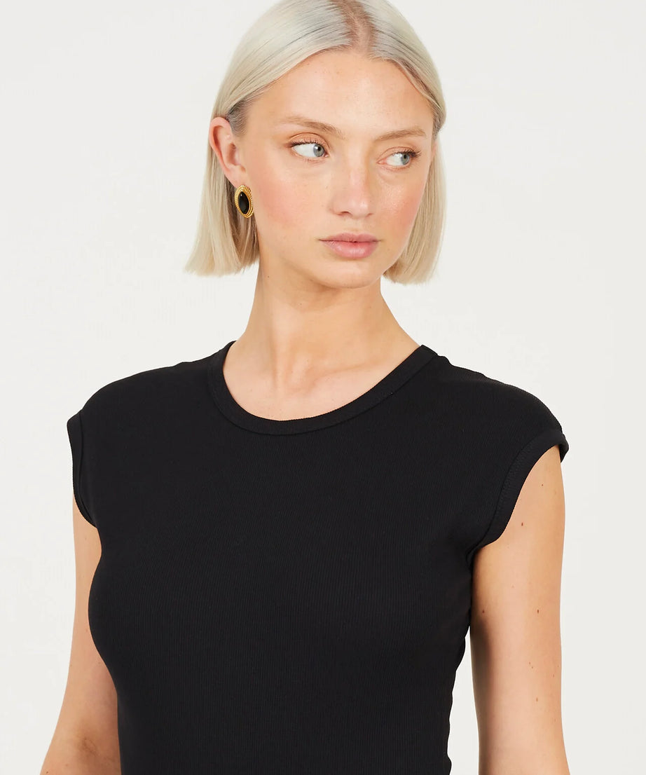 SHORT SLEEVE BASIC BODYSUIT, BLACK