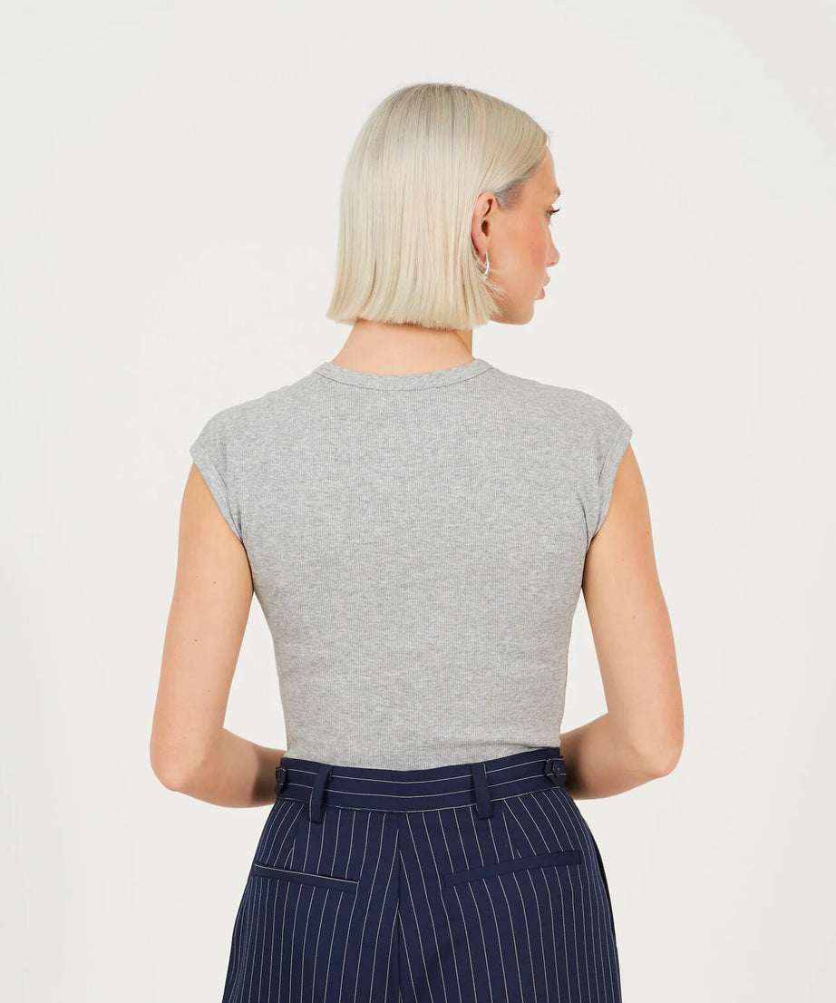 SHORT SLEEVE BASIC BODYSUIT, GREY MARL