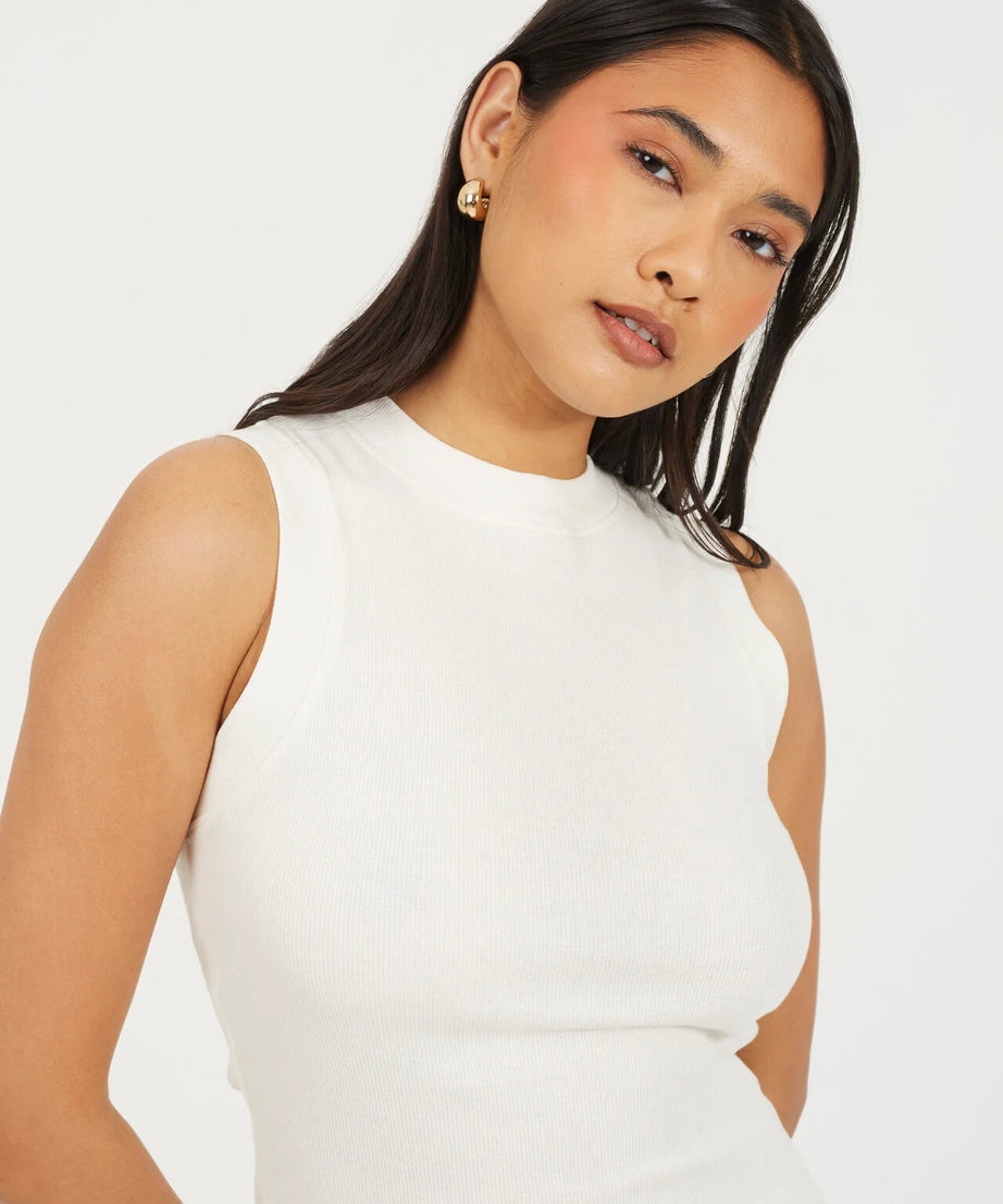 CREW NECK SLEEVELESS JERSEY MINI DRESS, CREAM