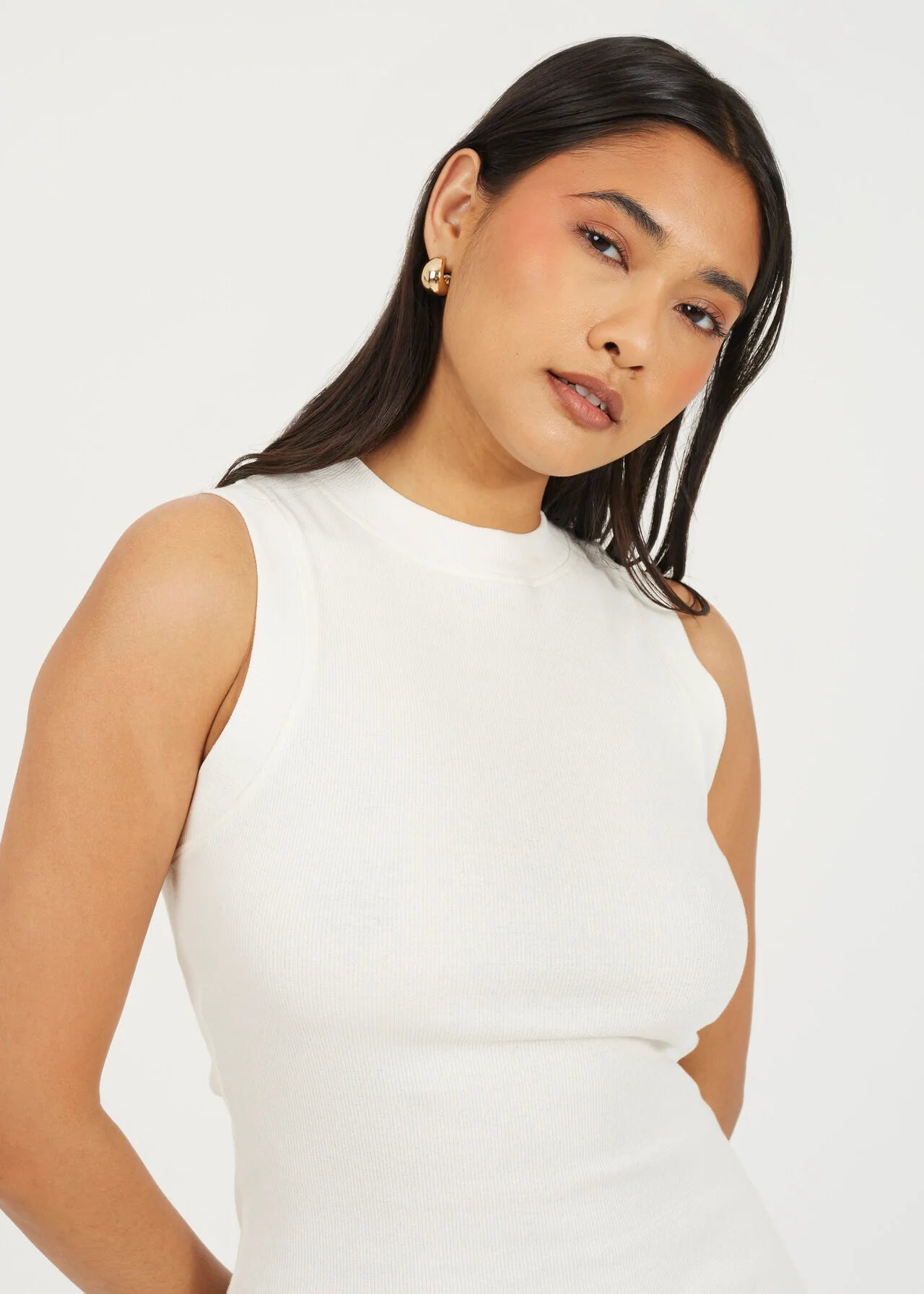 CREW NECK SLEEVELESS JERSEY MINI DRESS, CREAM