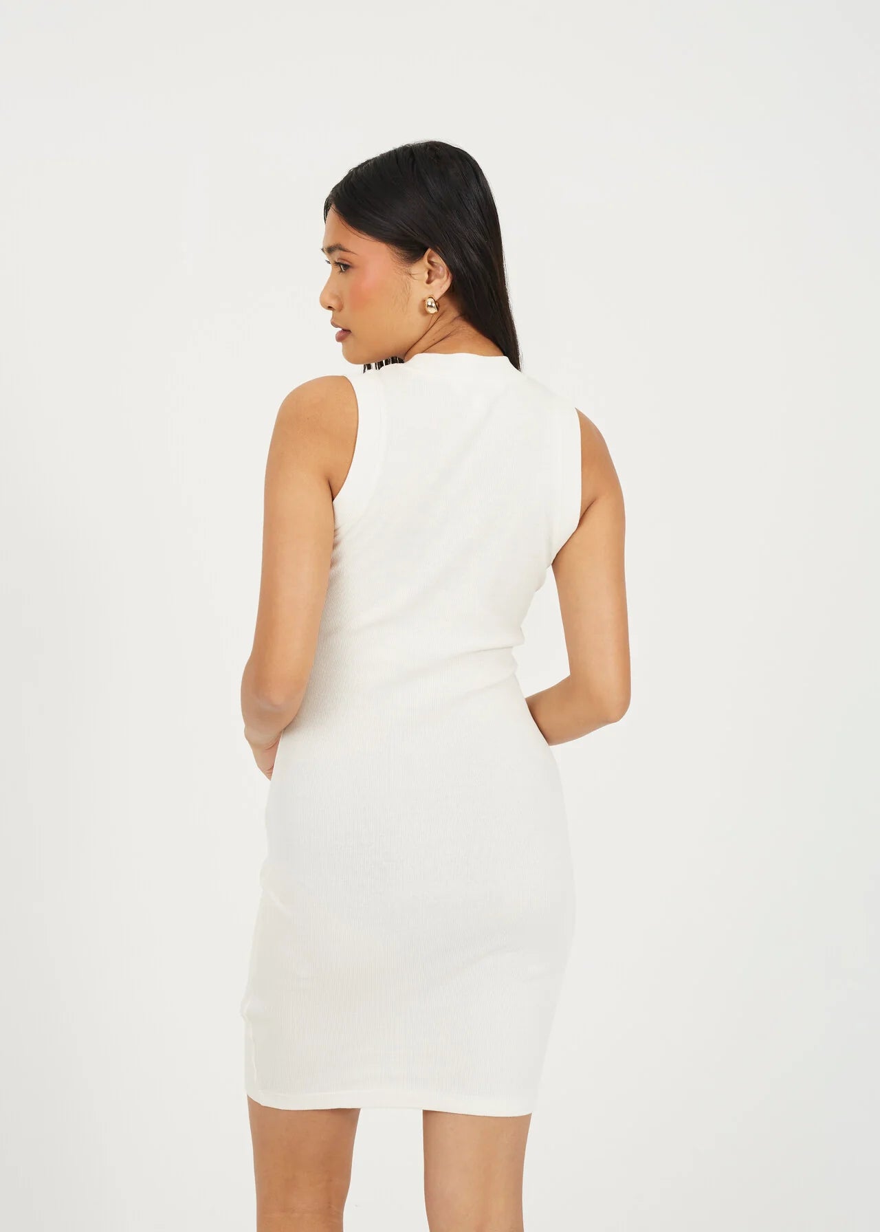 CREW NECK SLEEVELESS JERSEY MINI DRESS, CREAM