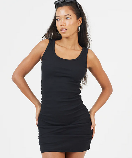 Brave Soul Ruched Side Ribbed Mini Dress – Black & Ash