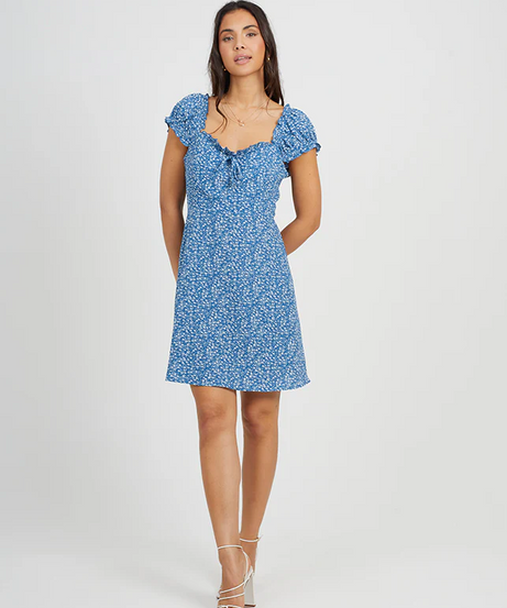 Brave Soul Tie Front Floral Mini Dress – Blue/White | Women’s Dress