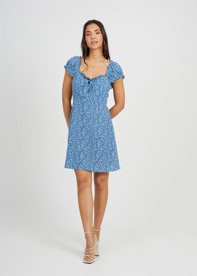Brave Soul Tie Front Floral Mini Dress – Blue/White | Women’s Dress
