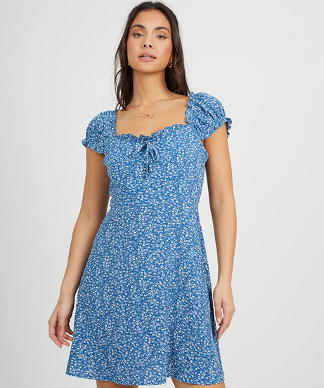 Brave Soul Tie Front Floral Mini Dress – Blue/White | Women’s Dress