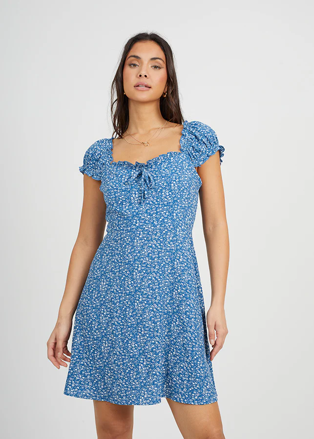 Brave Soul Tie Front Floral Mini Dress – Blue/White | Women’s Dress