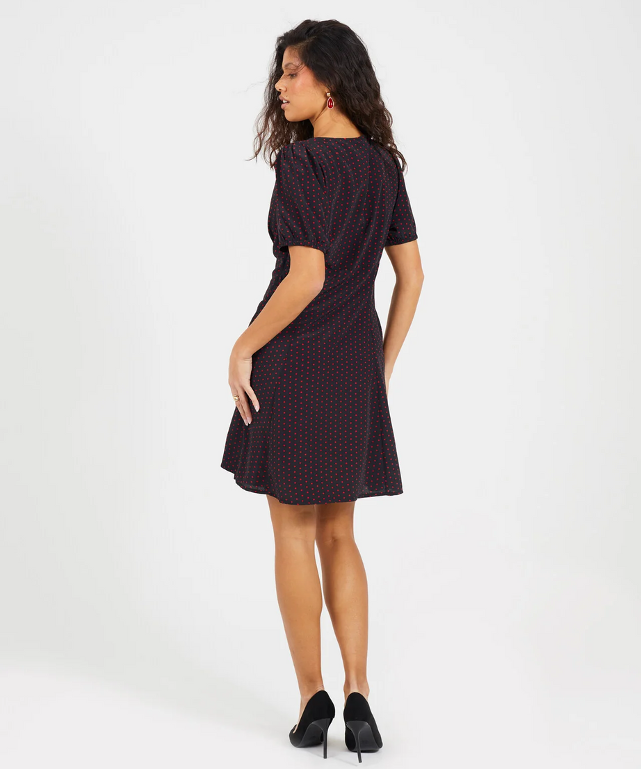 Black & Red V-Neck Short Sleeve Mini Printed Dress – Brave Soul