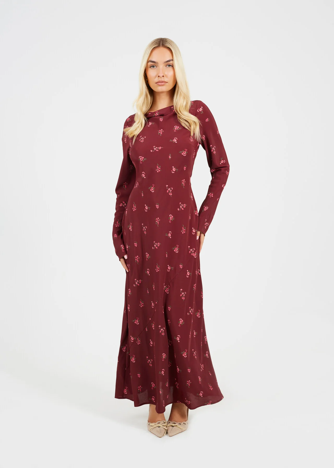Brave Soul Burgundy Floral Long Sleeve Maxi Dress