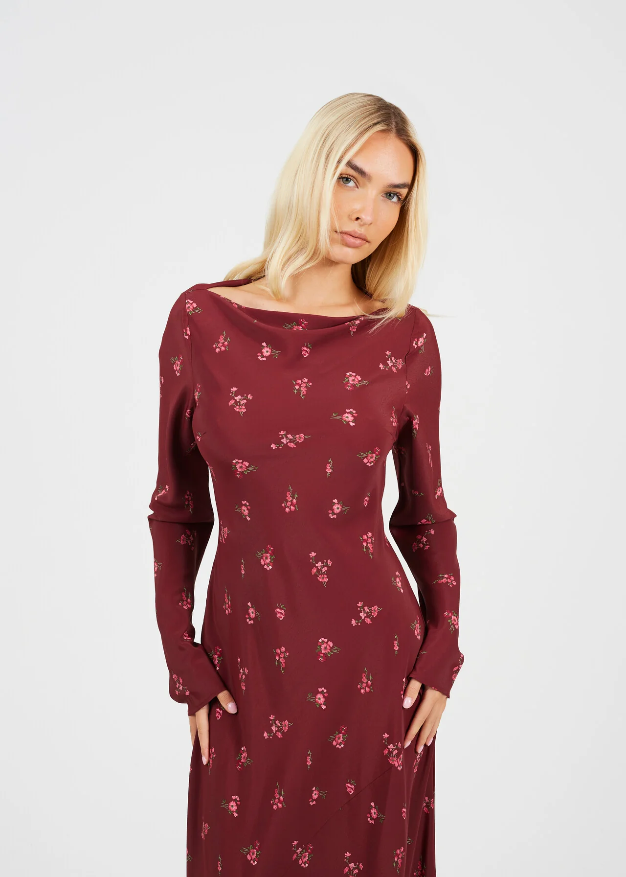 Brave Soul Burgundy Floral Long Sleeve Maxi Dress