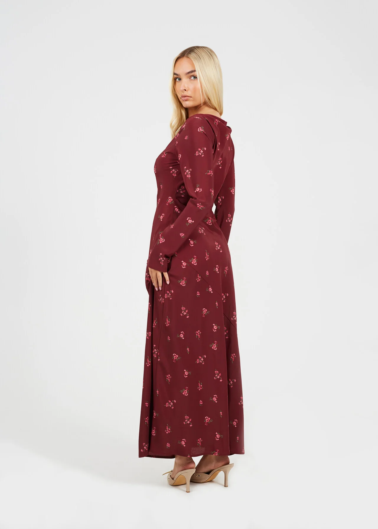 Brave Soul Burgundy Floral Long Sleeve Maxi Dress