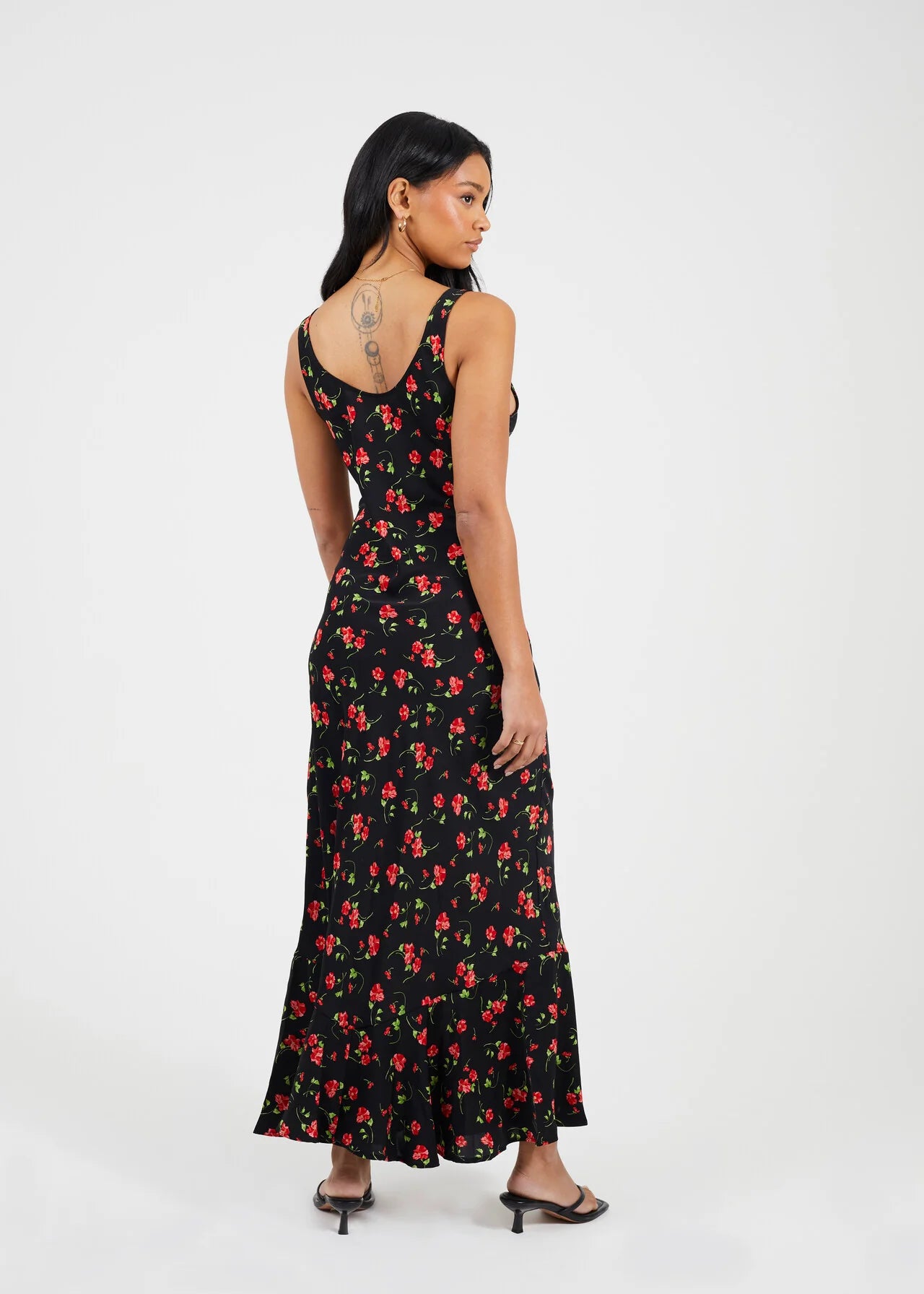 SCOOP NECK ROSE PRINT MAXI DRESS