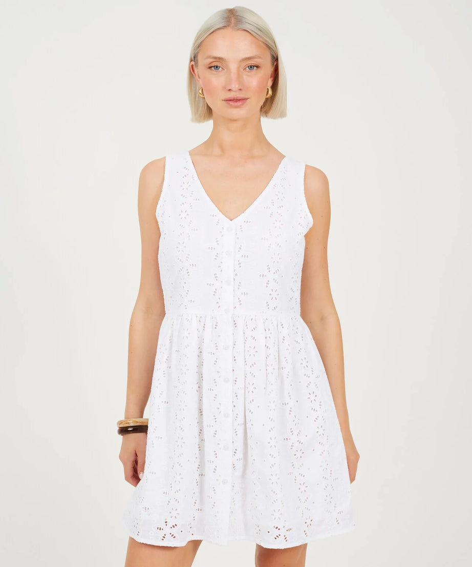 BROIDERIE MINI DRESS, WHITE