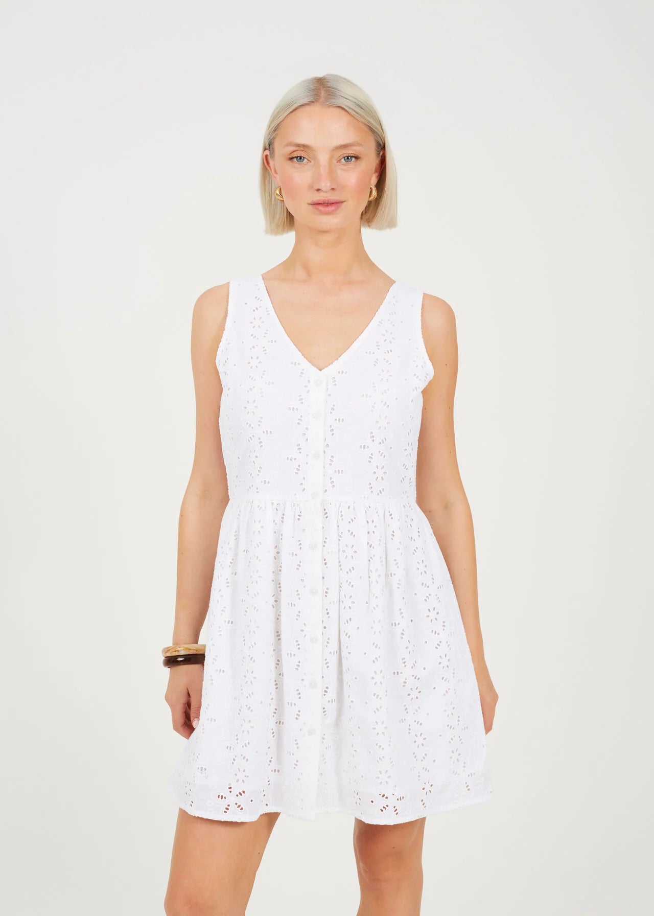 BROIDERIE MINI DRESS, WHITE
