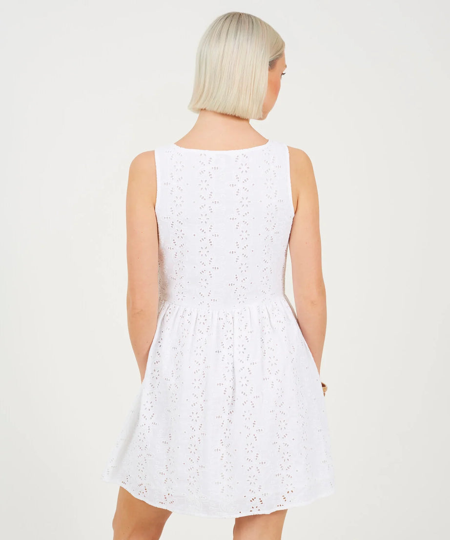 BROIDERIE MINI DRESS, WHITE