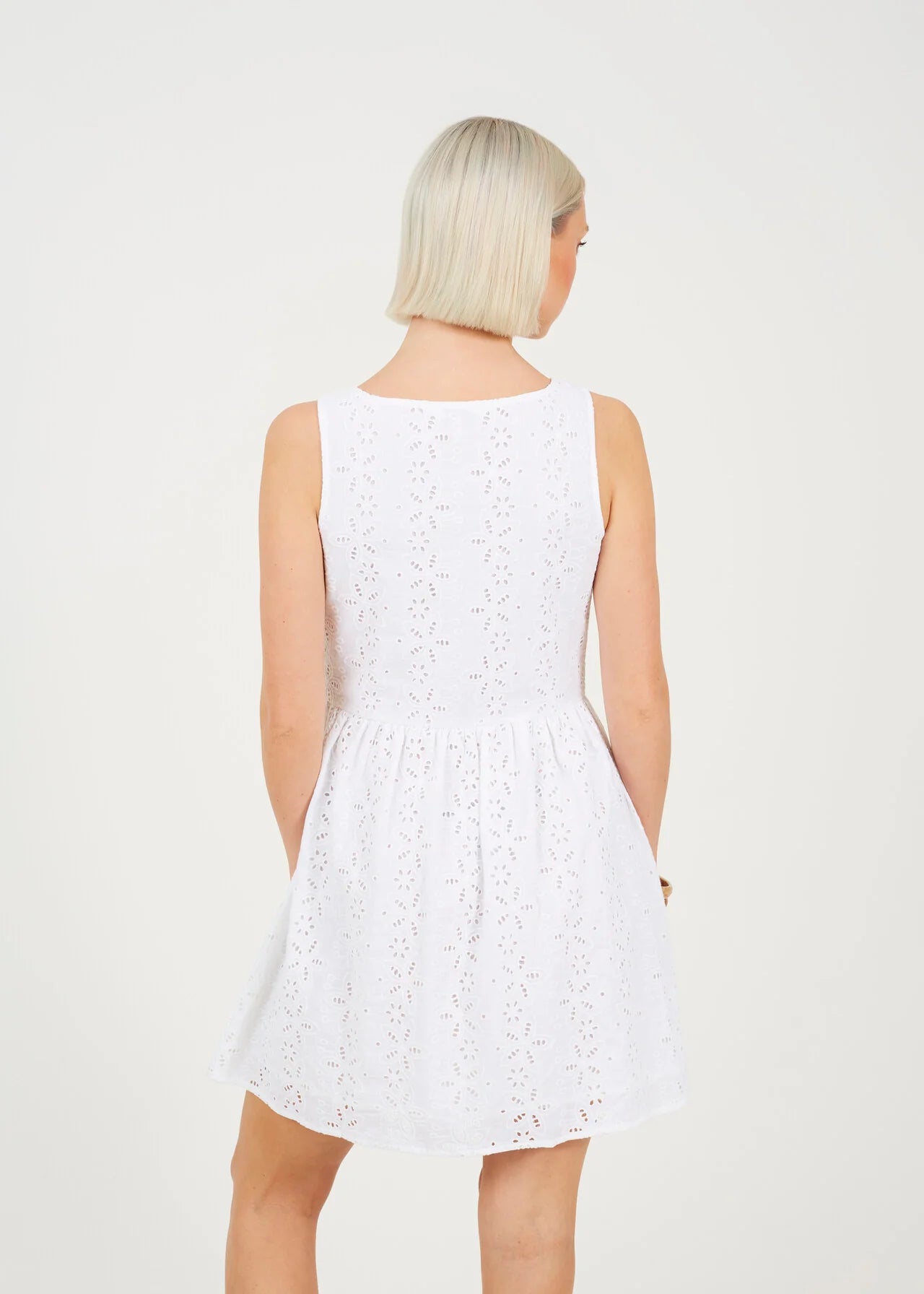 BROIDERIE MINI DRESS, WHITE