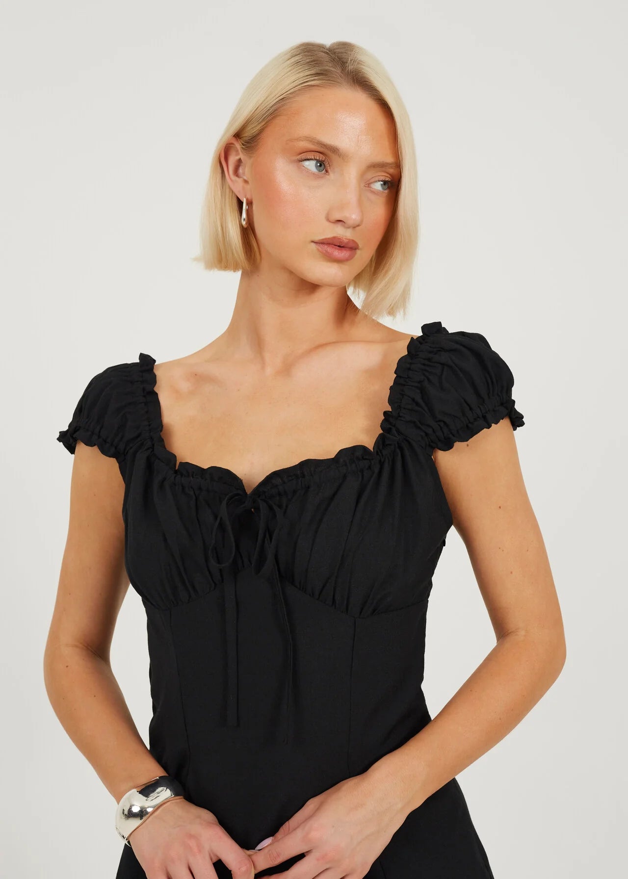 PANELLED MINI WOVEN DRESS, BLACK