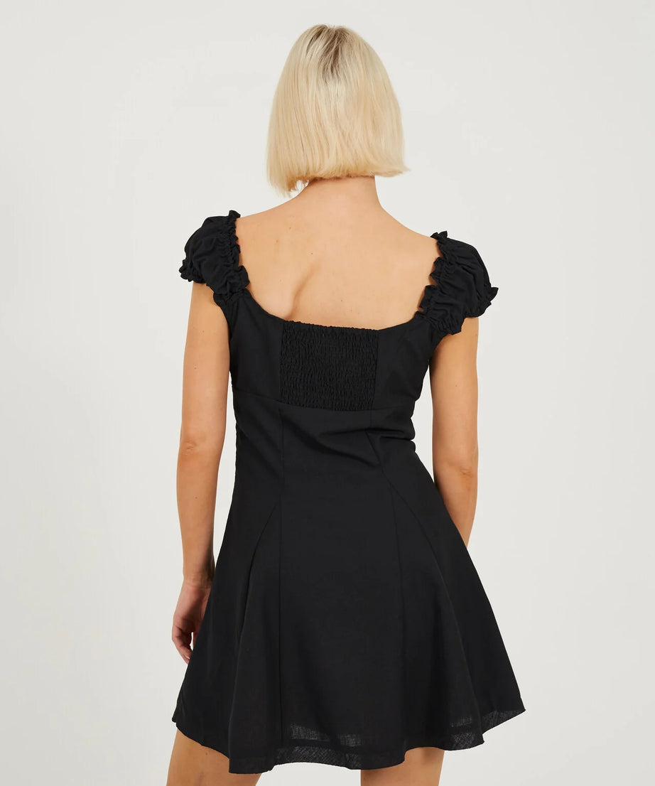 PANELLED MINI WOVEN DRESS, BLACK