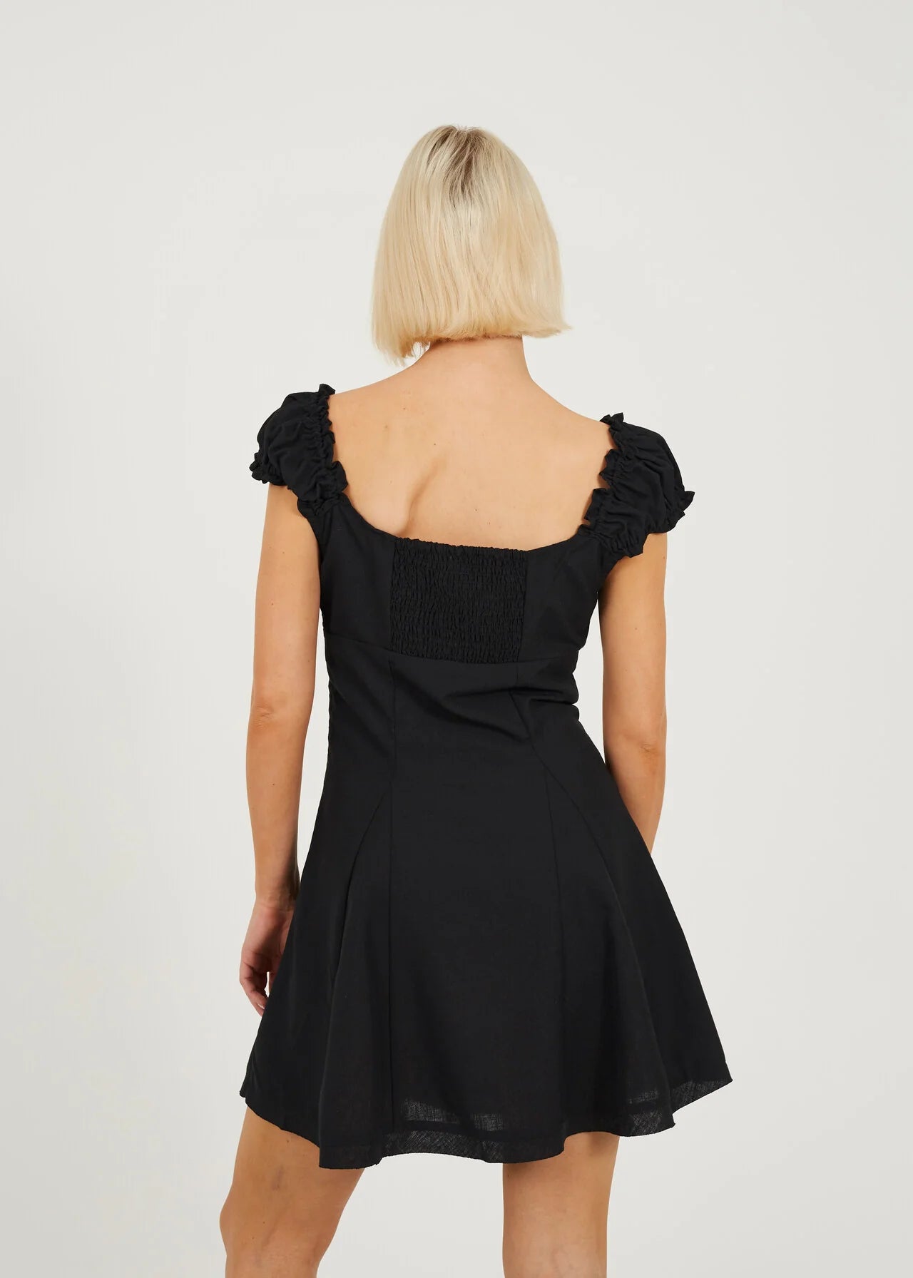 PANELLED MINI WOVEN DRESS, BLACK