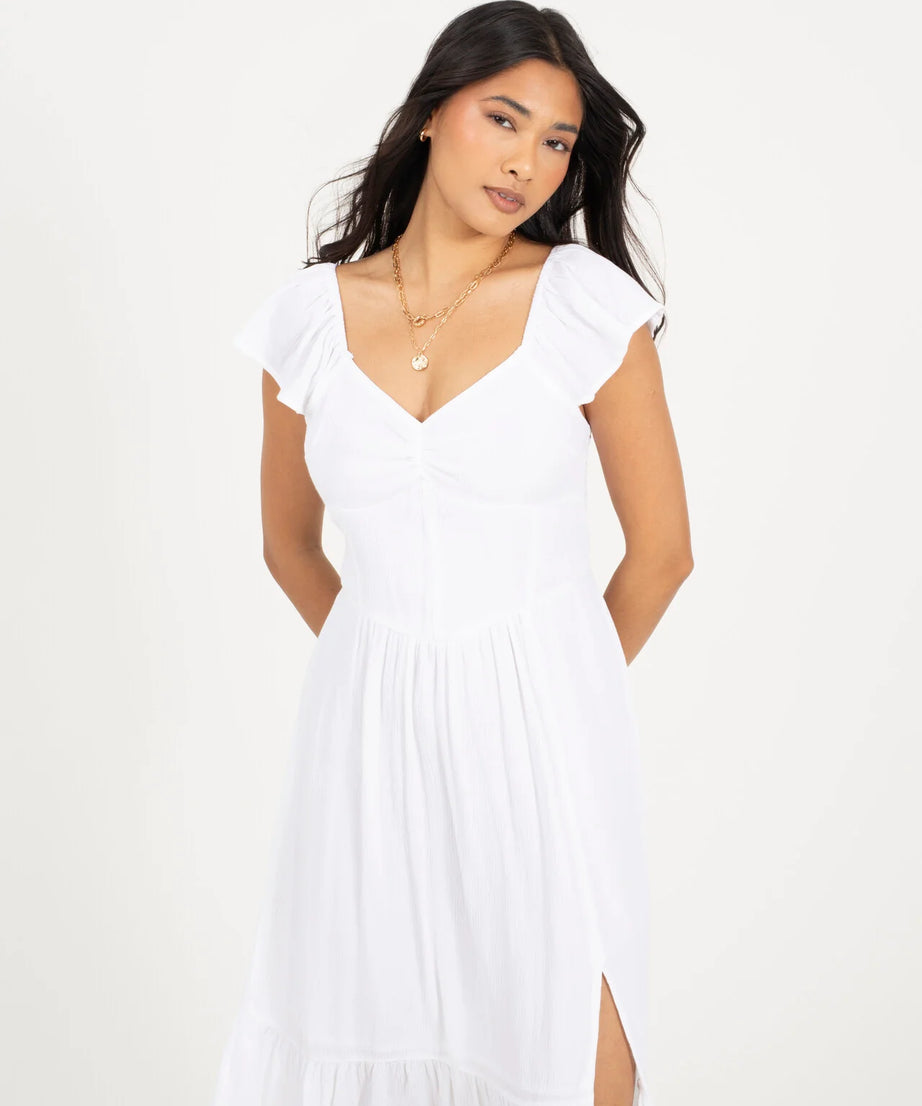 BUSTIER DESIGN MIDI DRESS, WHITE