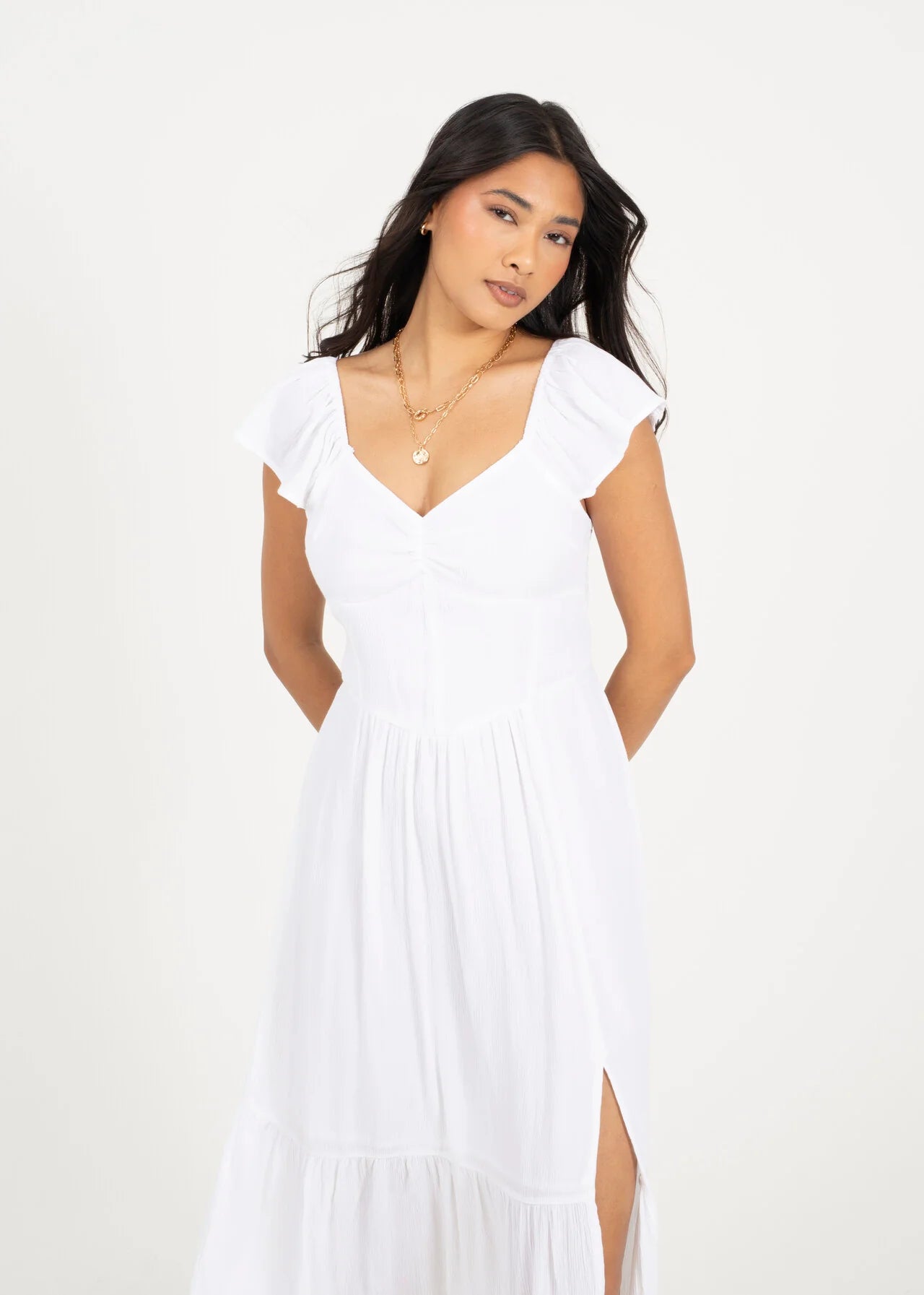 BUSTIER DESIGN MIDI DRESS, WHITE