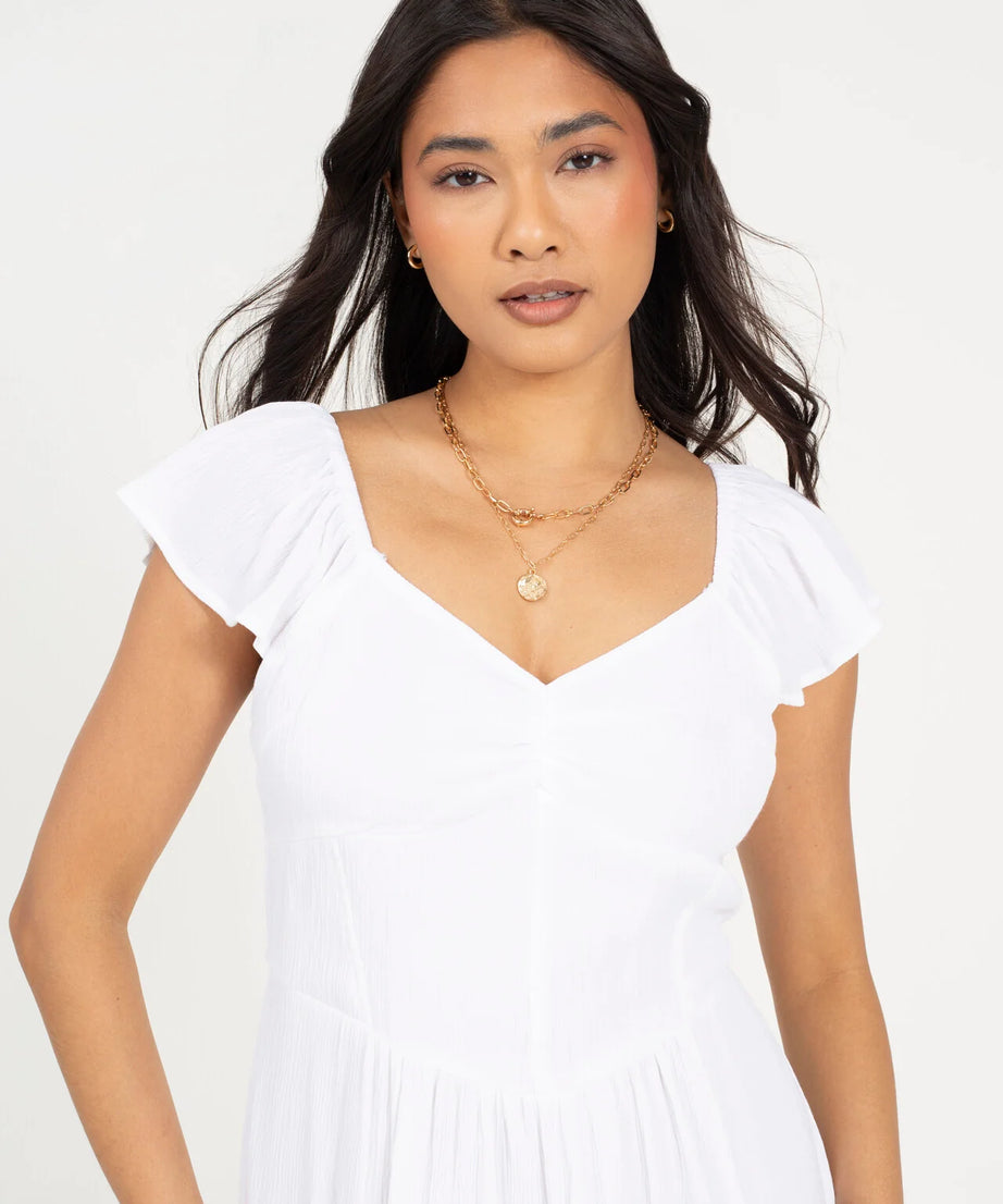 BUSTIER DESIGN MIDI DRESS, WHITE