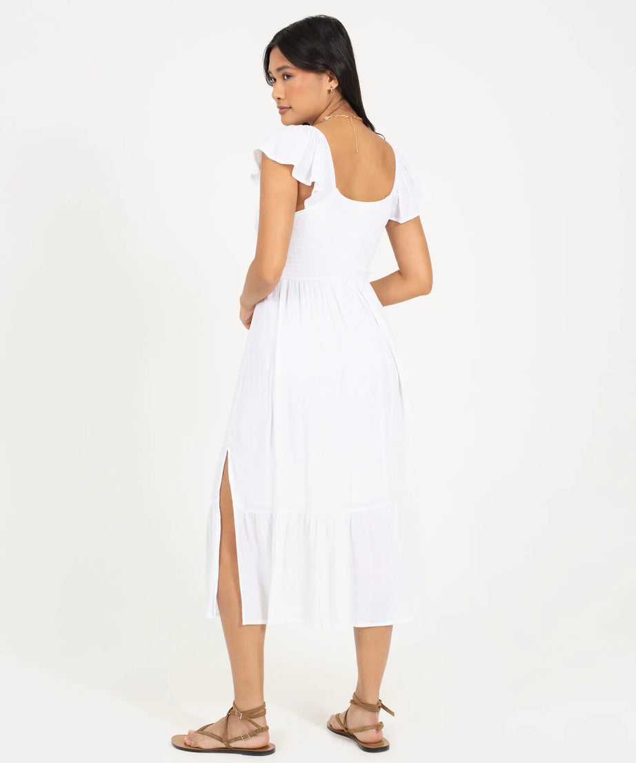 BUSTIER DESIGN MIDI DRESS, WHITE
