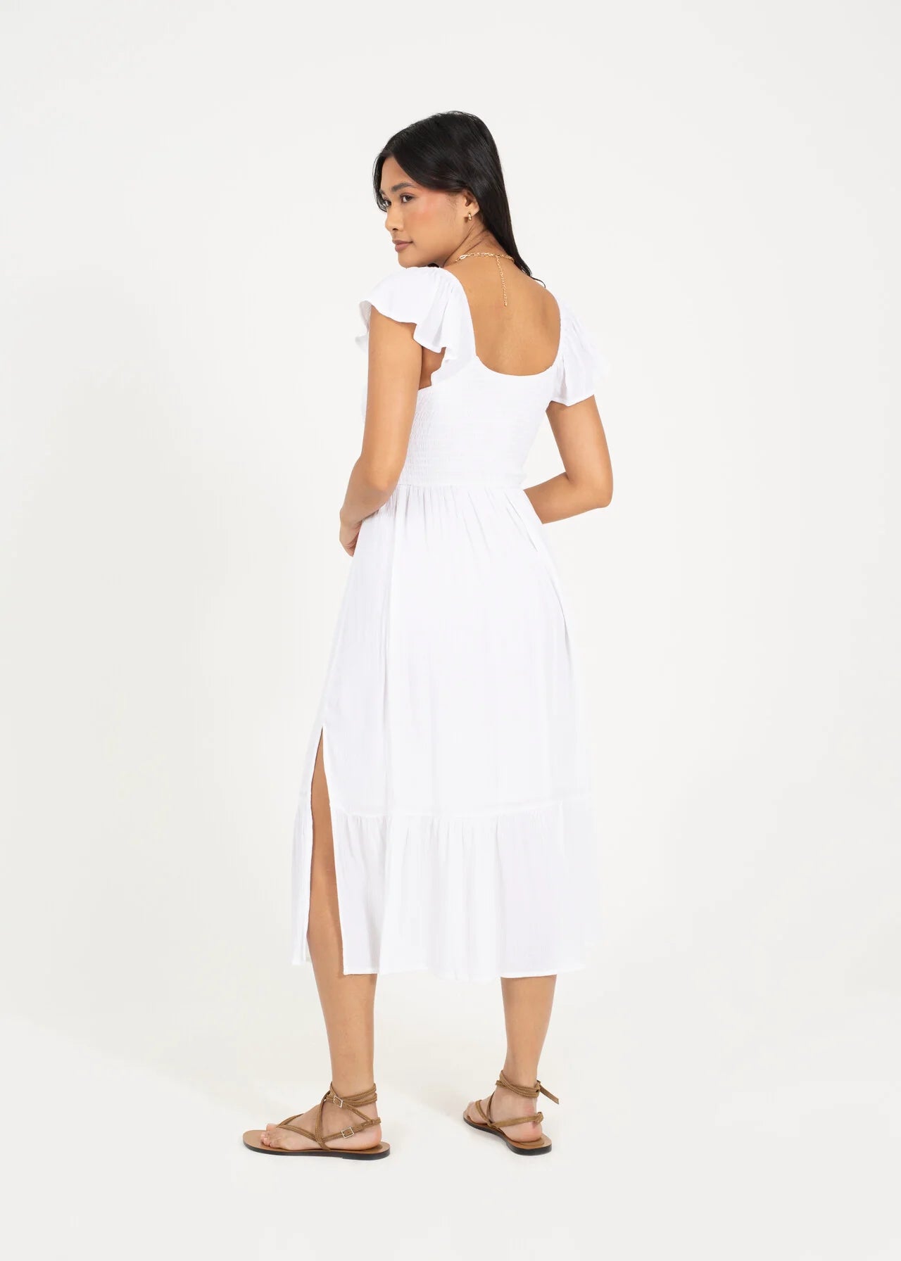 BUSTIER DESIGN MIDI DRESS, WHITE