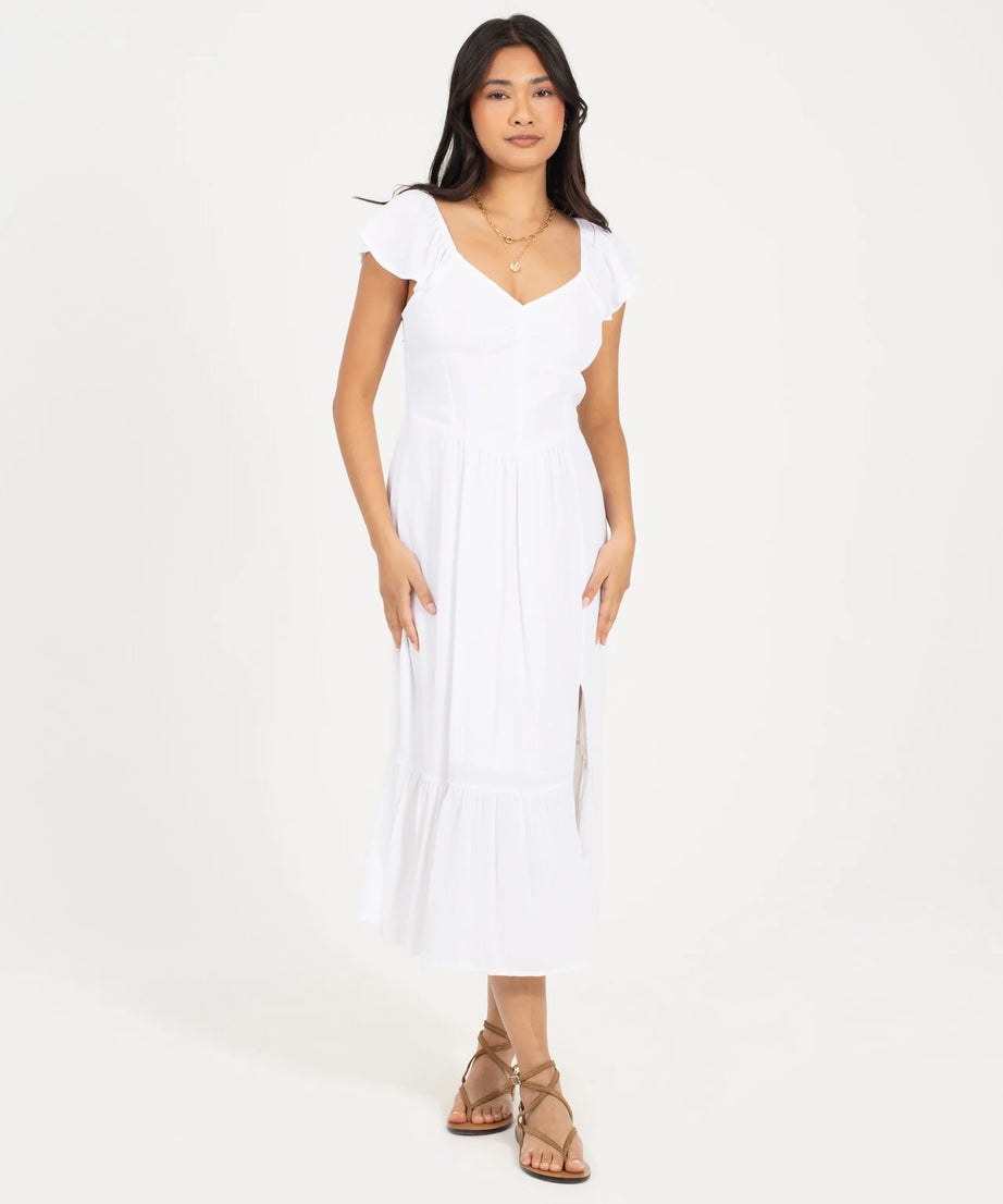 BUSTIER DESIGN MIDI DRESS, WHITE