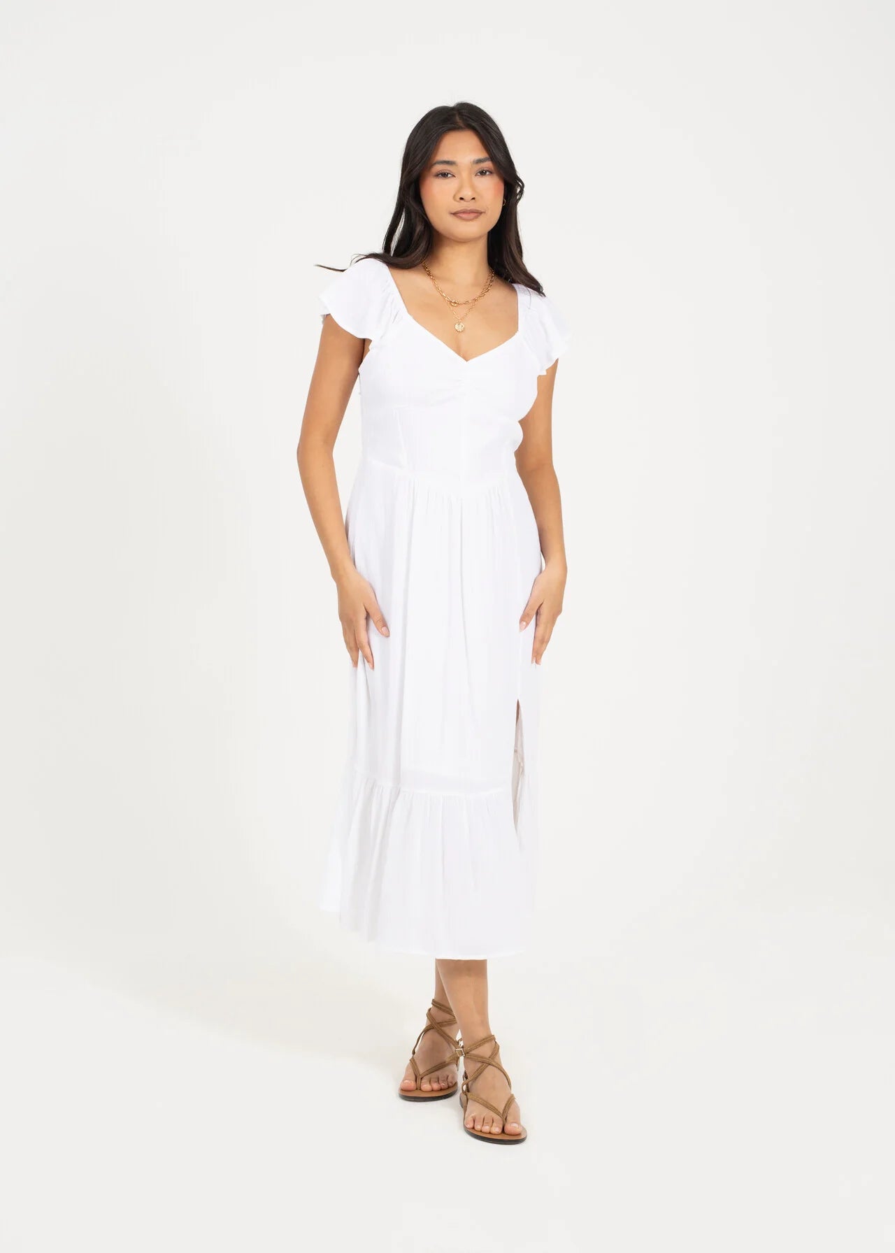 BUSTIER DESIGN MIDI DRESS, WHITE