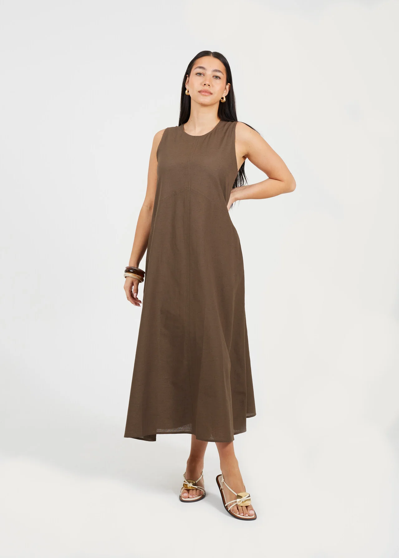 Brave Soul Panelled Crew Neck Maxi Dress – Truffle | Women’s Dress