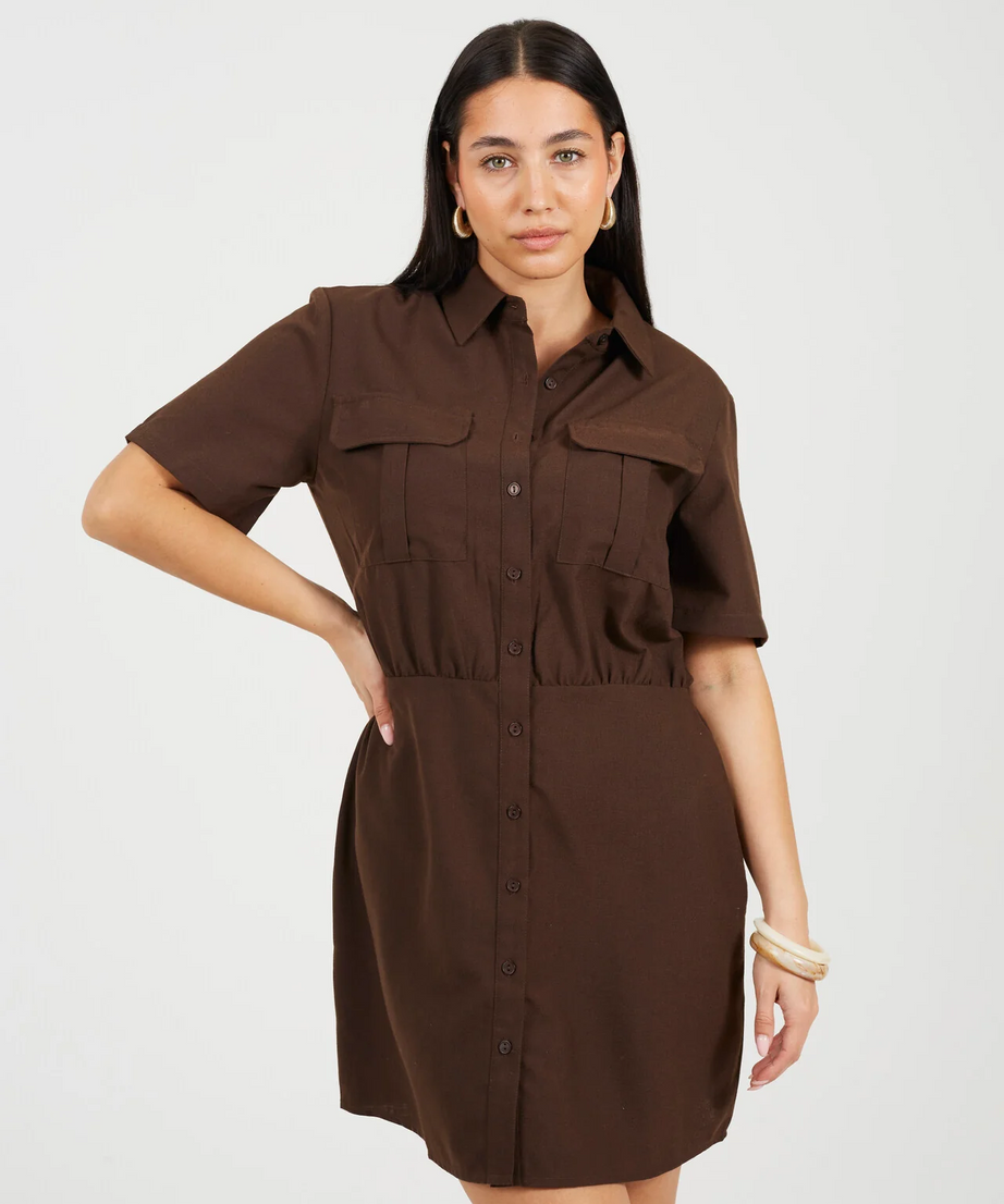 Brave Soul Button Down Shirt Mini Dress – Chocolate | Women’s Dress
