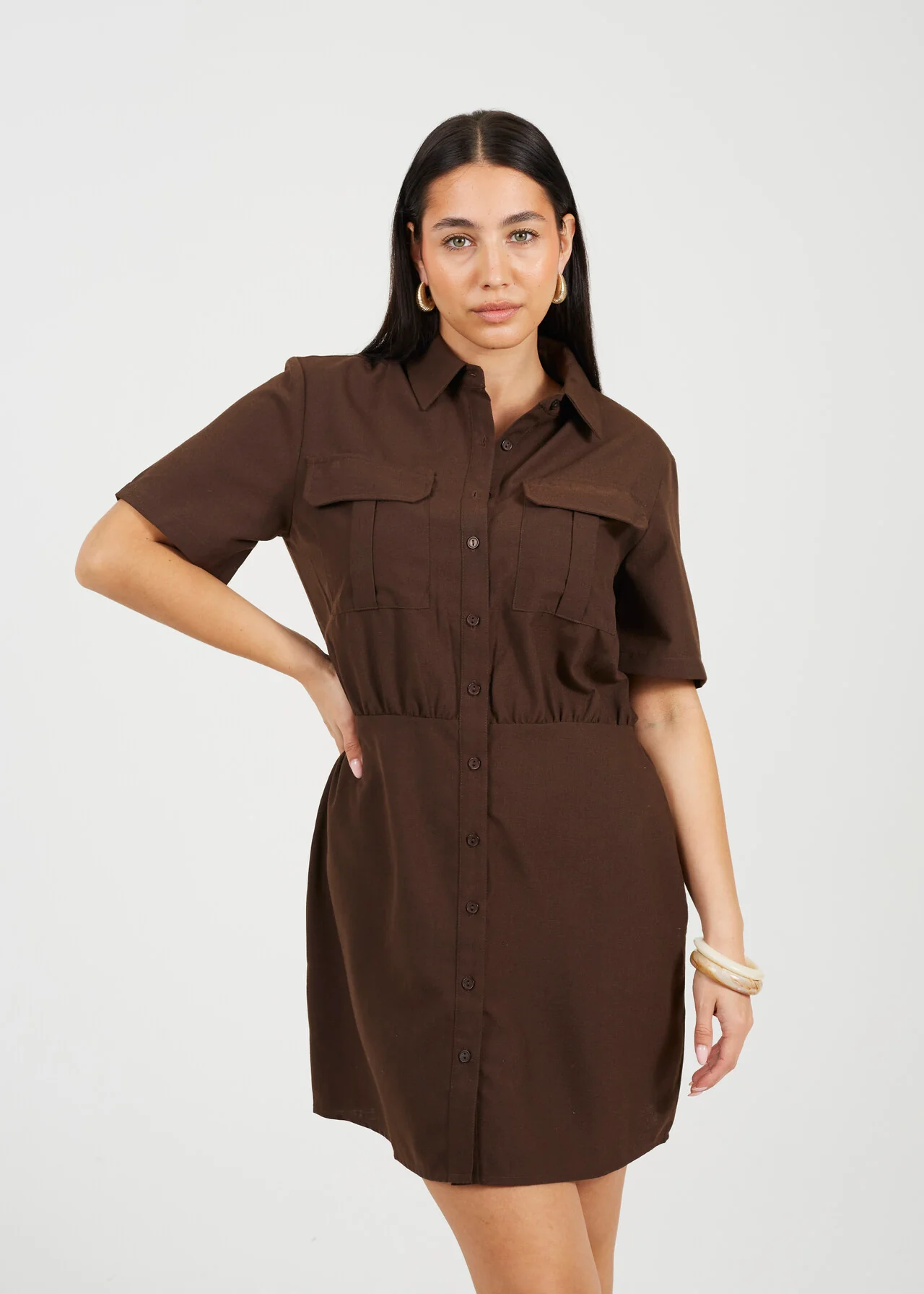 Brave Soul Button Down Shirt Mini Dress – Chocolate | Women’s Dress