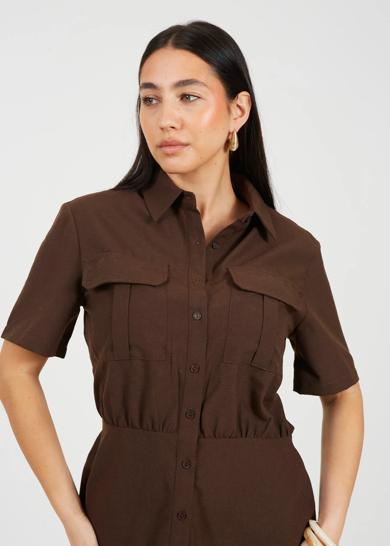 Brave Soul Button Down Shirt Mini Dress – Chocolate | Women’s Dress
