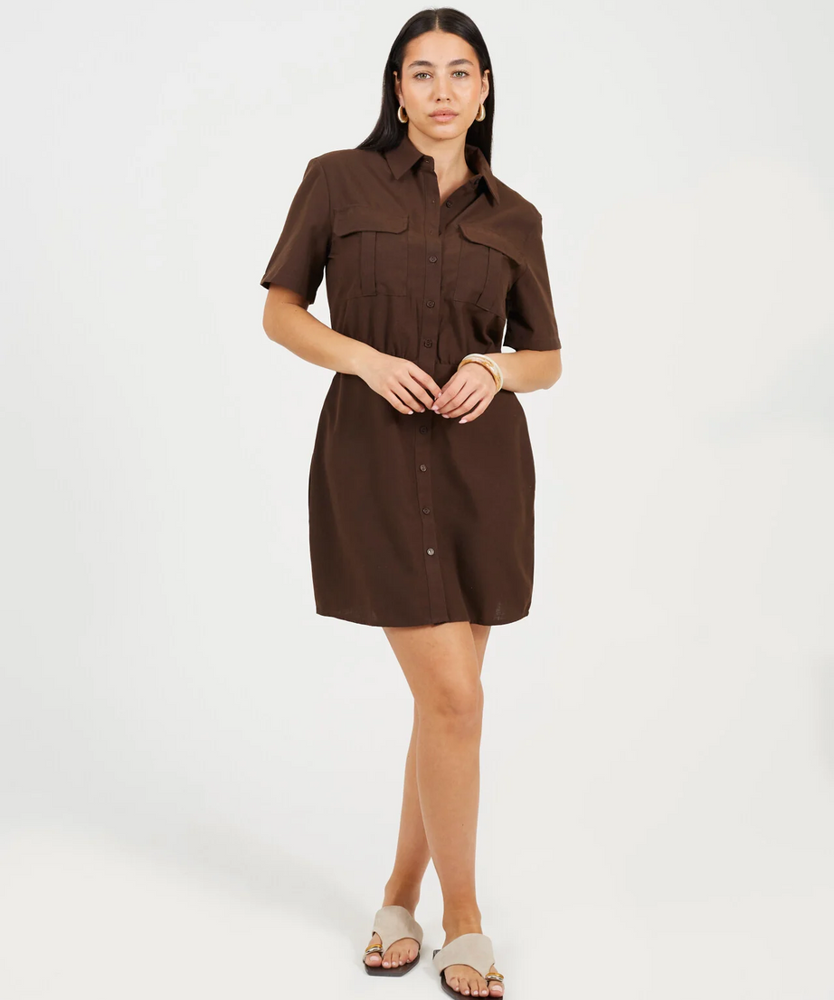 Brave Soul Button Down Shirt Mini Dress – Chocolate | Women’s Dress