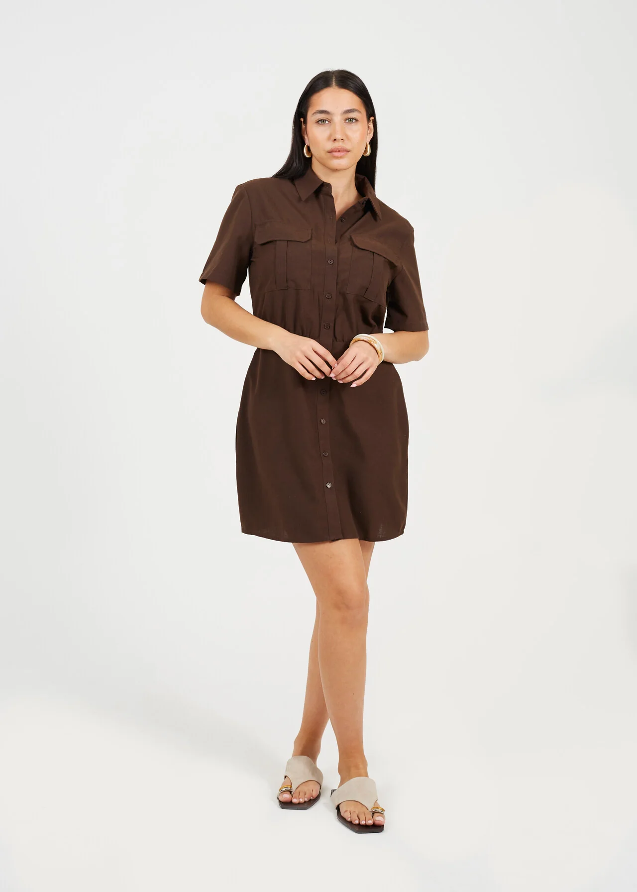 Brave Soul Button Down Shirt Mini Dress – Chocolate | Women’s Dress