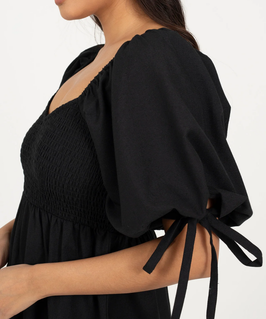 Brave Soul Tiered Puff Sleeve Midi Dress – Black | Women’s Dress