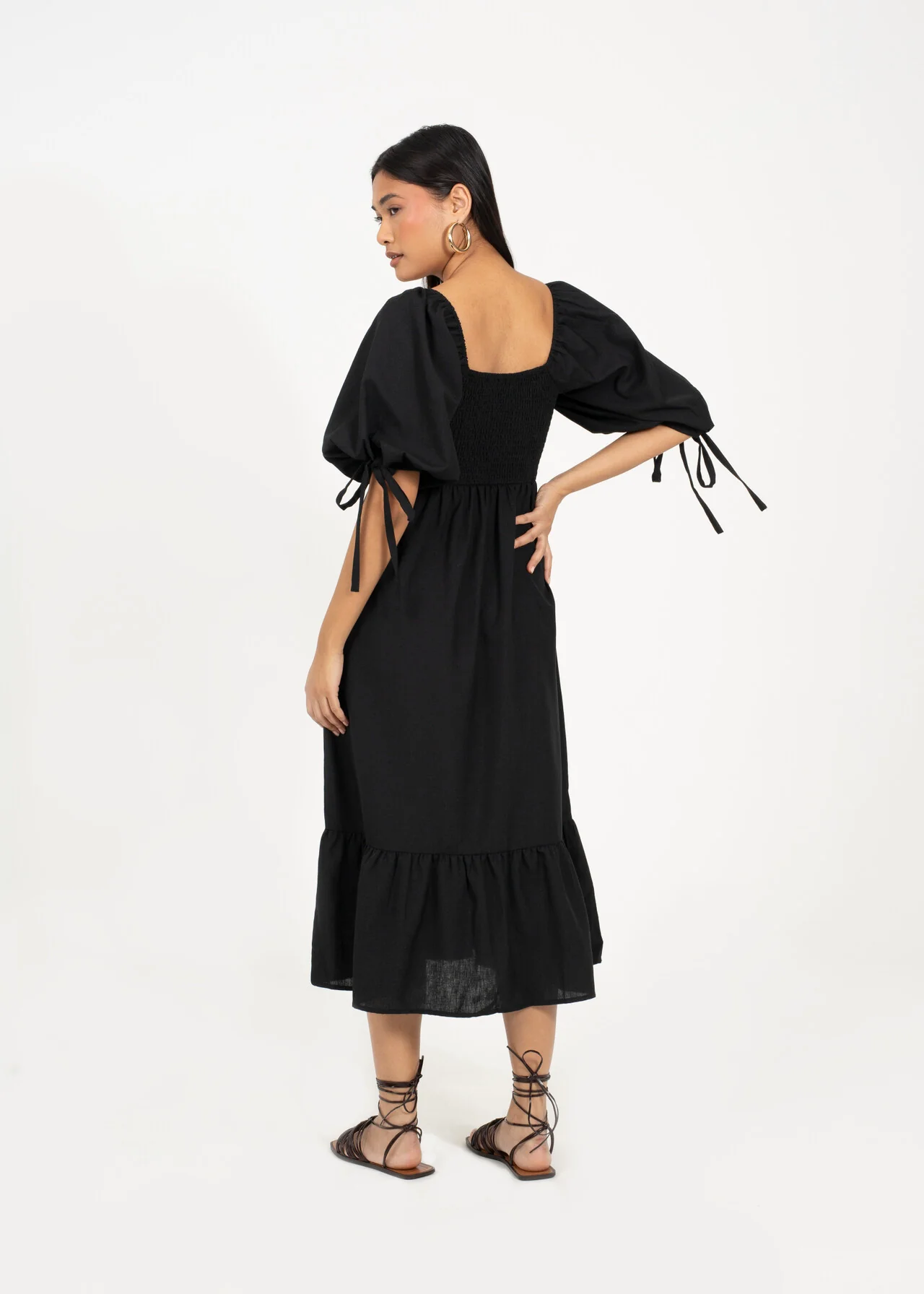 Brave Soul Tiered Puff Sleeve Midi Dress – Black | Women’s Dress