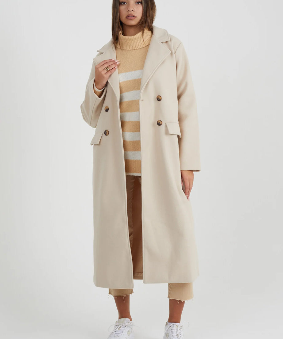 FAUX WOOL LONG PILE LONG LENGTH DOUBLE BREASTED COAT
