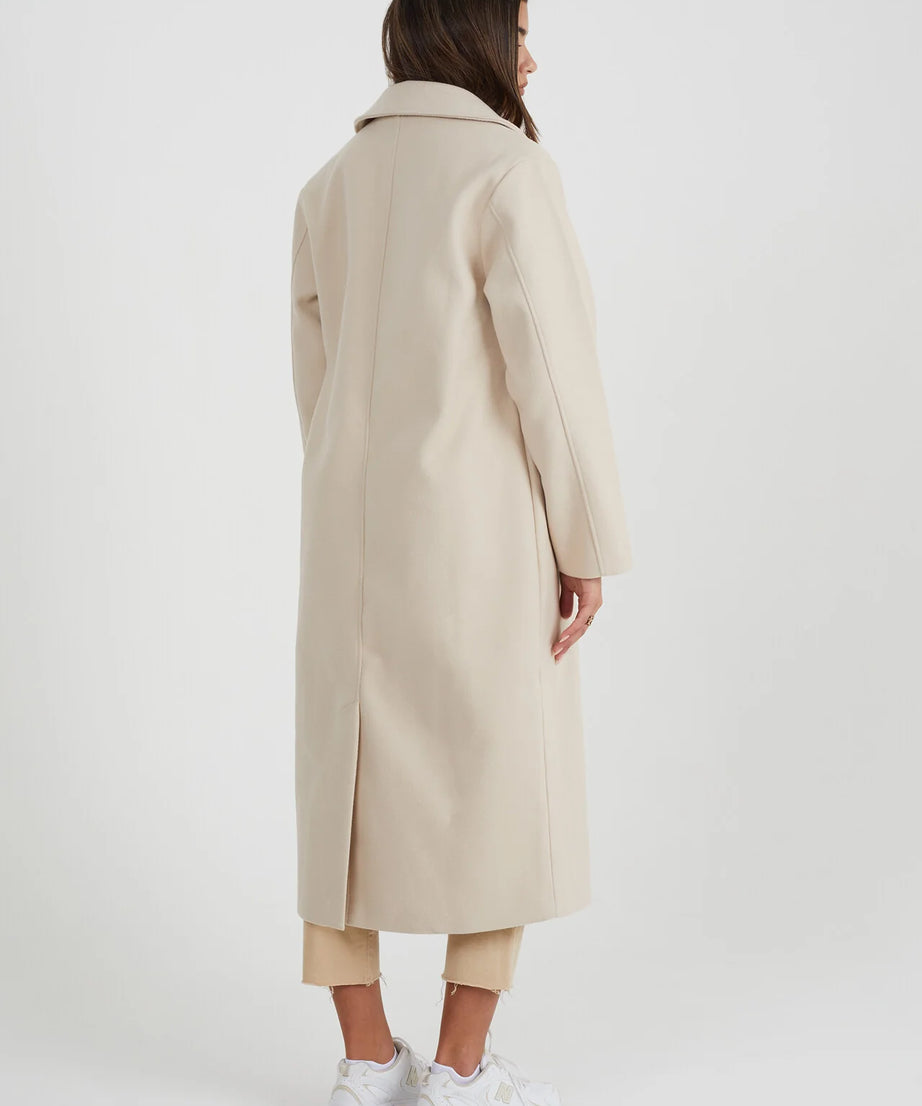 FAUX WOOL LONG PILE LONG LENGTH DOUBLE BREASTED COAT