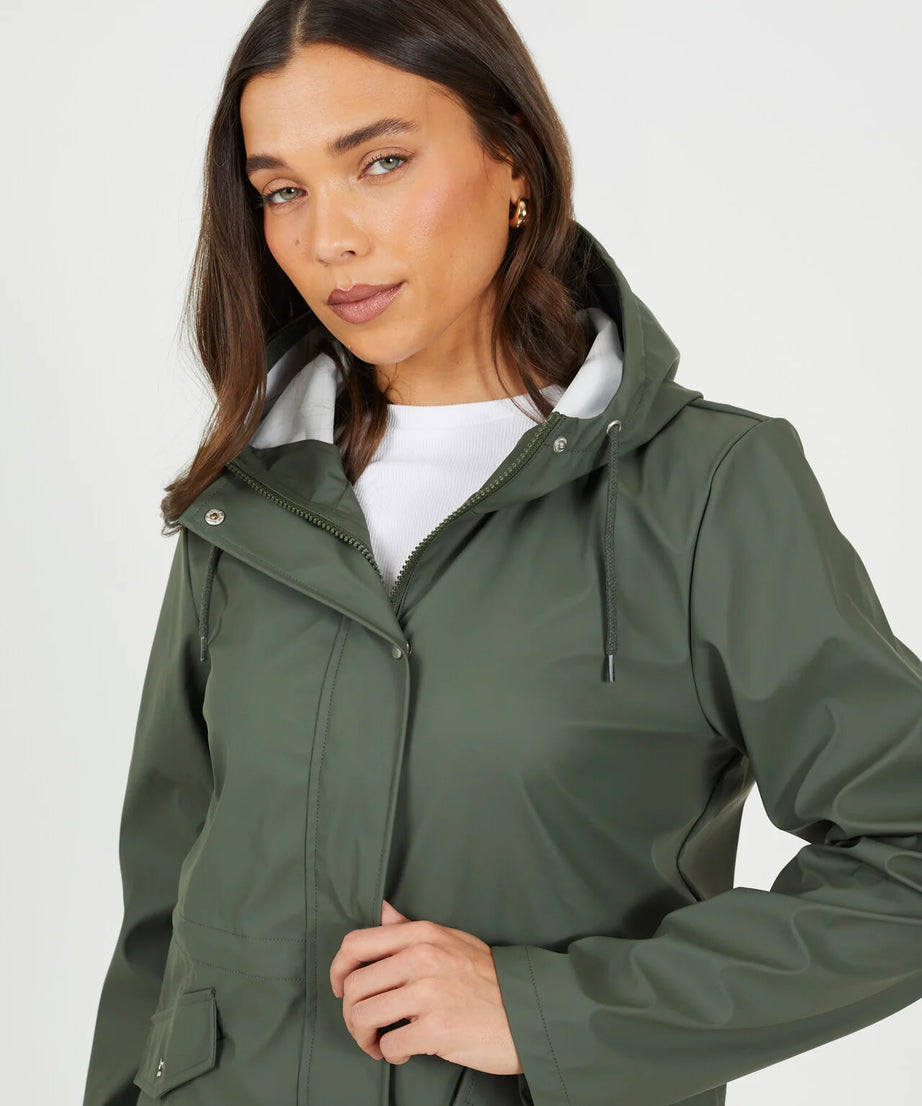 HOODED RAIN MAC, KHAKI