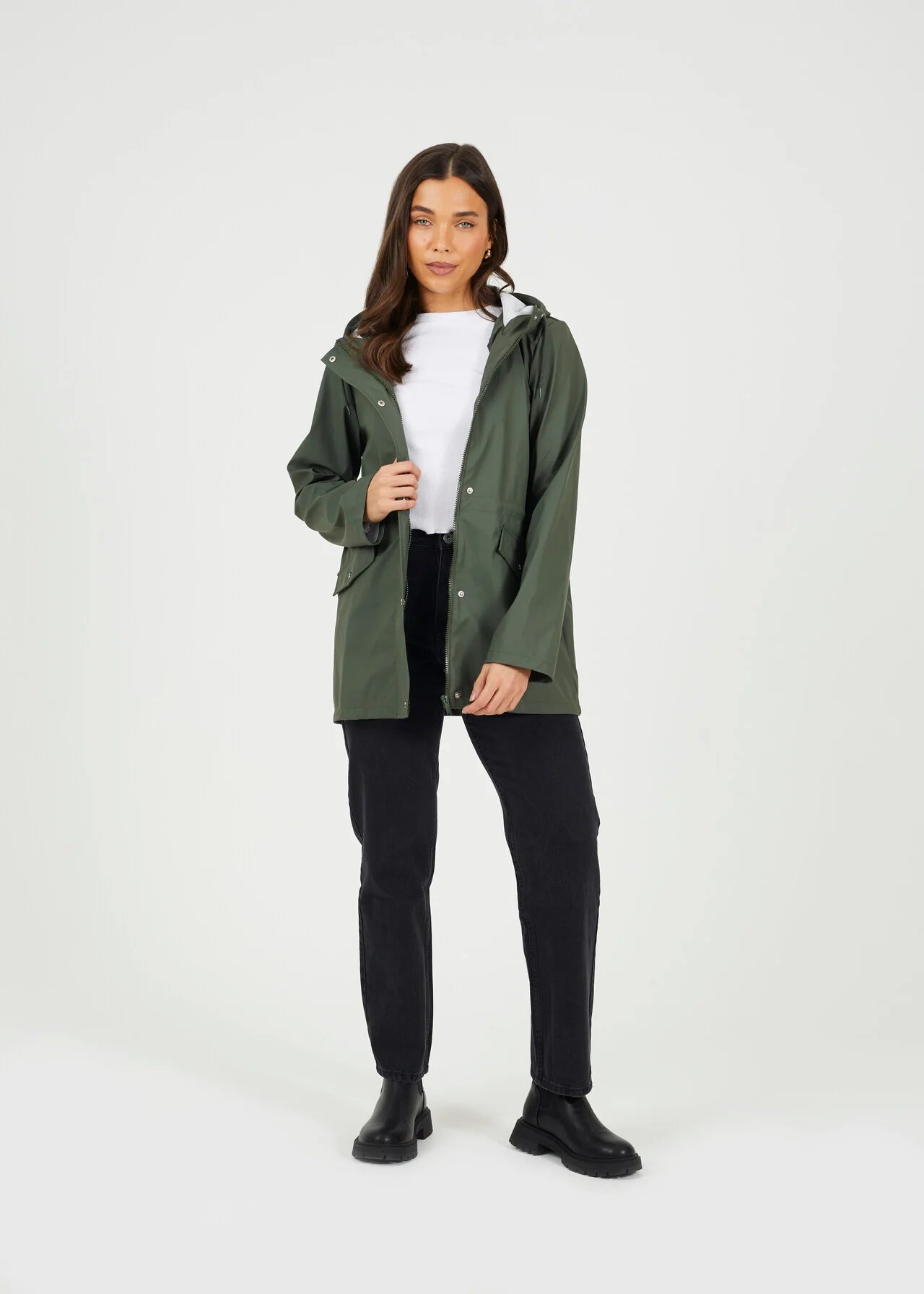HOODED RAIN MAC, KHAKI