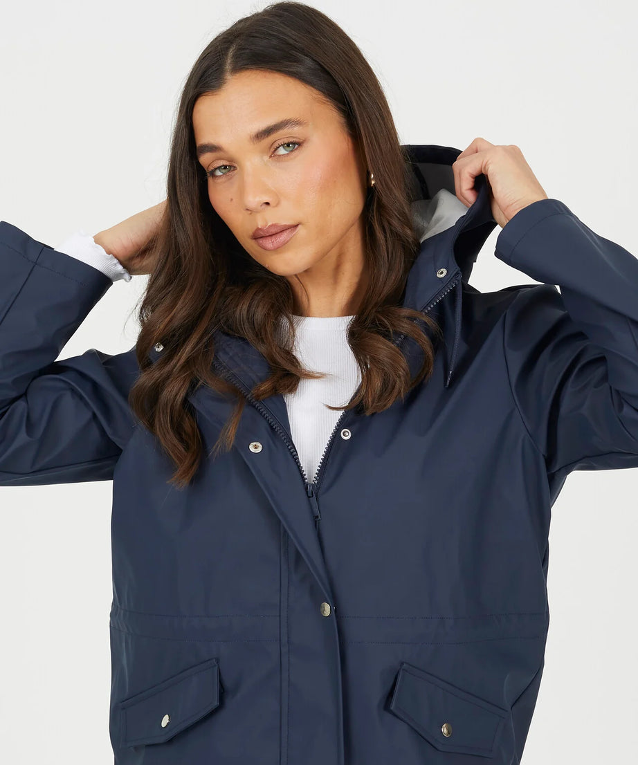 HOODED RAIN MAC, NAVY