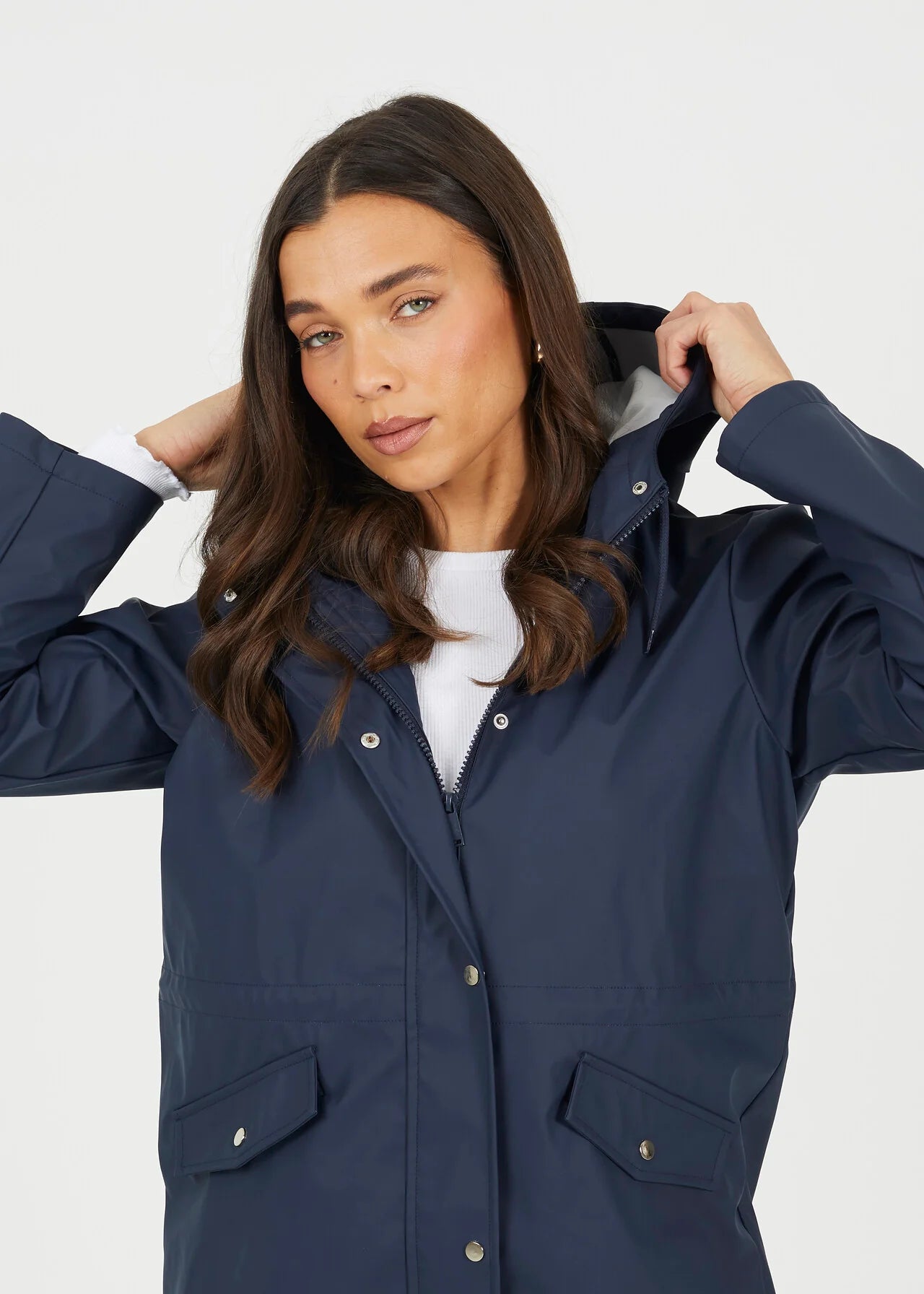 HOODED RAIN MAC, NAVY