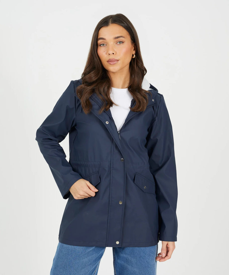 HOODED RAIN MAC, NAVY