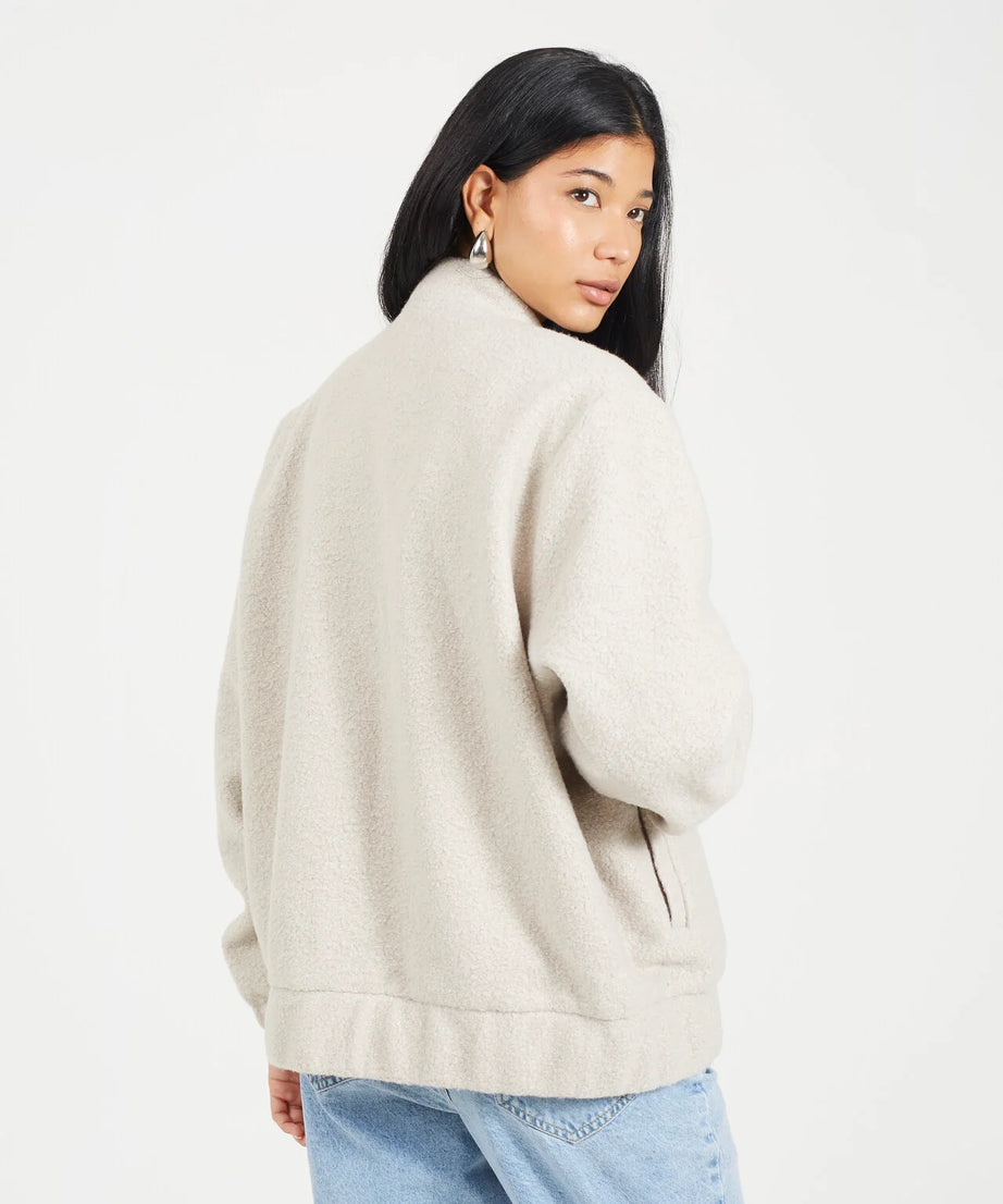 FAUX WOOL BOUCLE BOMBER JACKET, LIGHT GREY