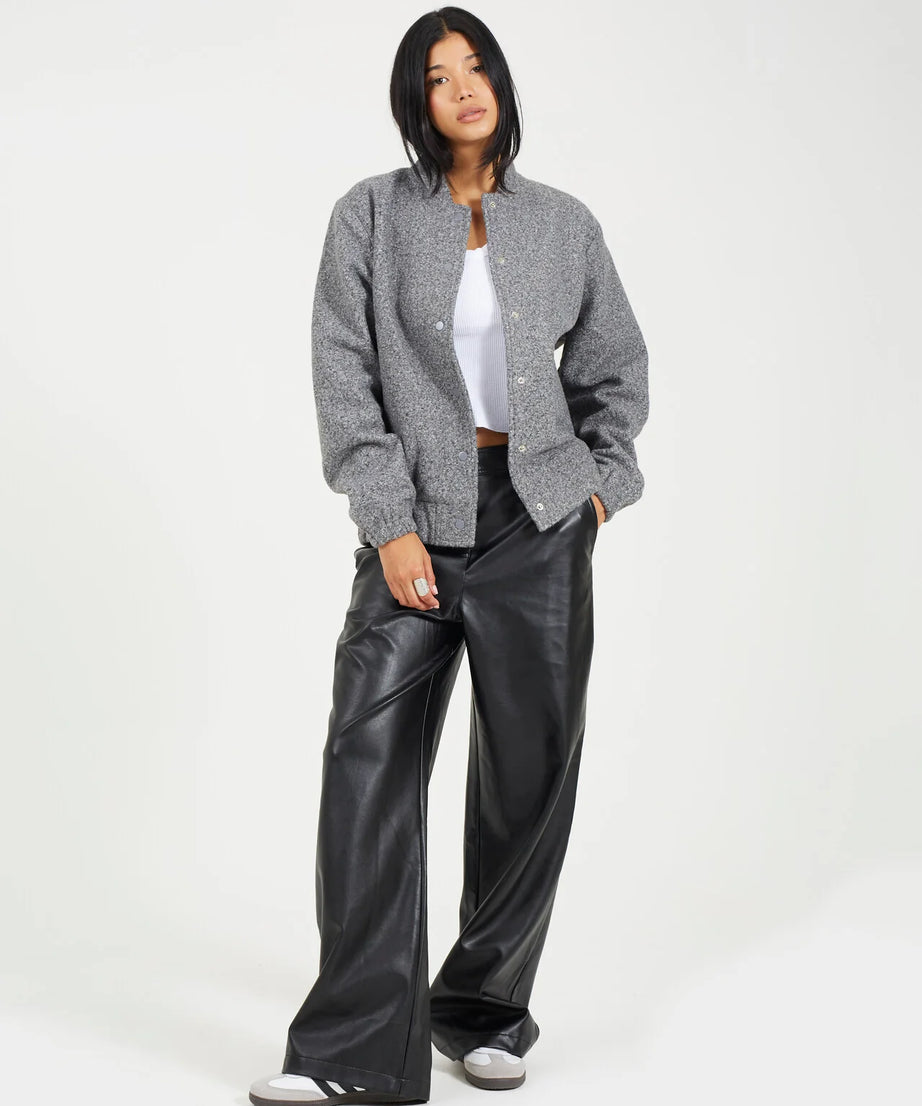 FAUX WOOL BOUCLE BOMBER JACKET, CHARCOAL