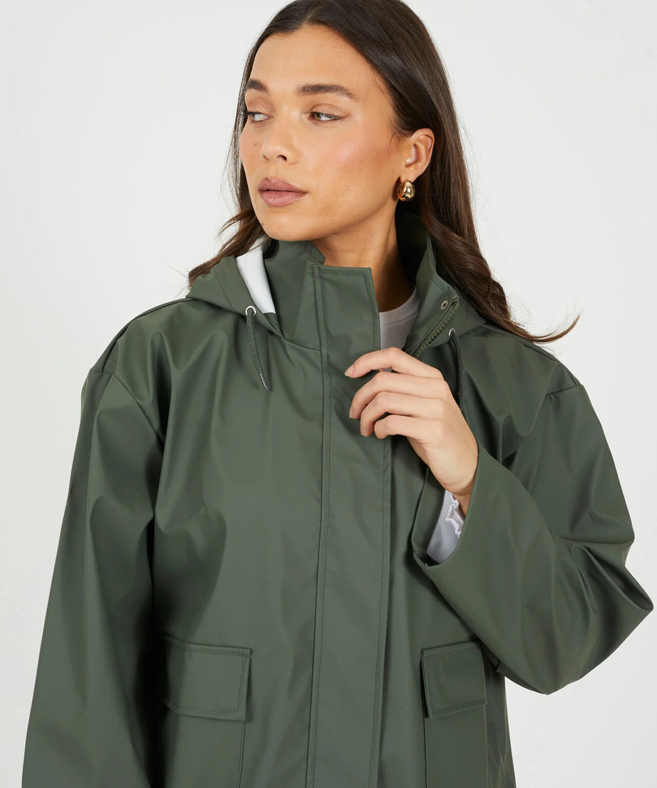 RUBBERISED HOODED RAIN MAC, KHAKI