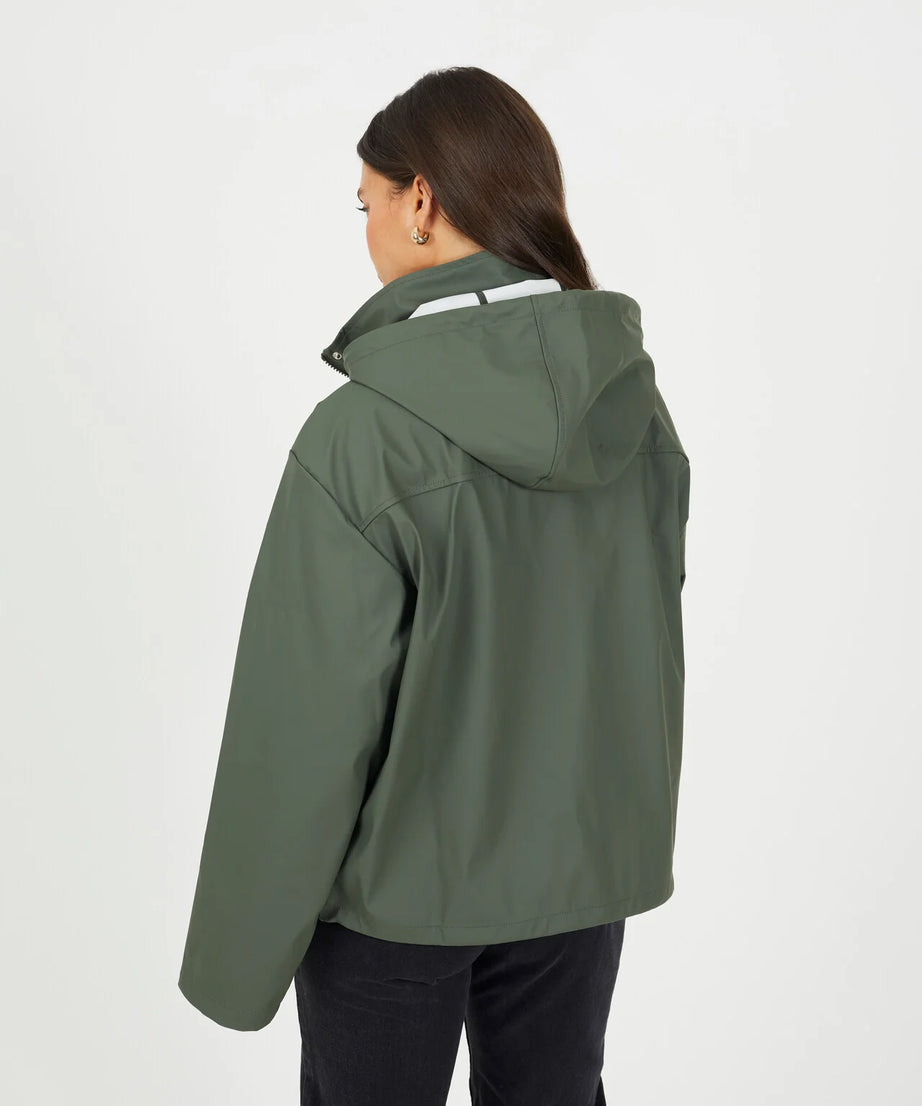 RUBBERISED HOODED RAIN MAC, KHAKI